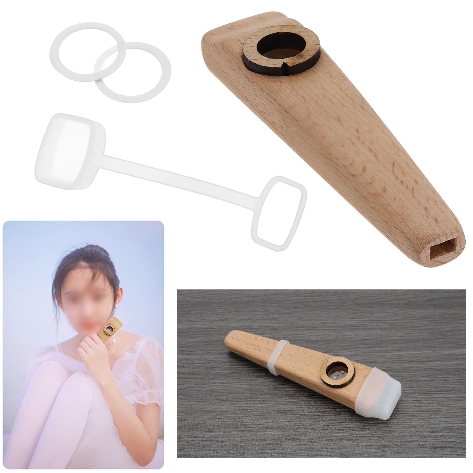 1 Set Di Strumenti Kazoo Orff In Legno Partner Musicale Kazoo Per Chitarra Ukulele Violino Accompagnamento Al Pianoforte Con Membrana Inclusa 103x25x15mm