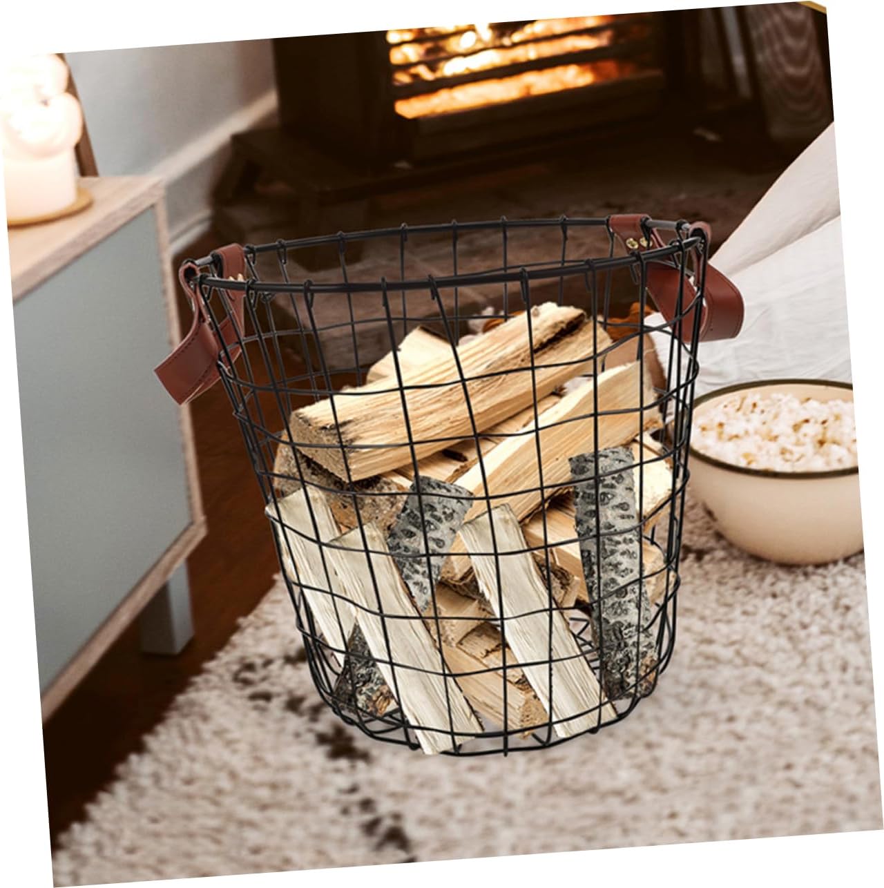 BESPORTBLE Iron Wire Utility Storage Container Round Firewood Basket Metal Laundry Hamper Farmhouse Organizer Bin Handheld Small Iron Bucket