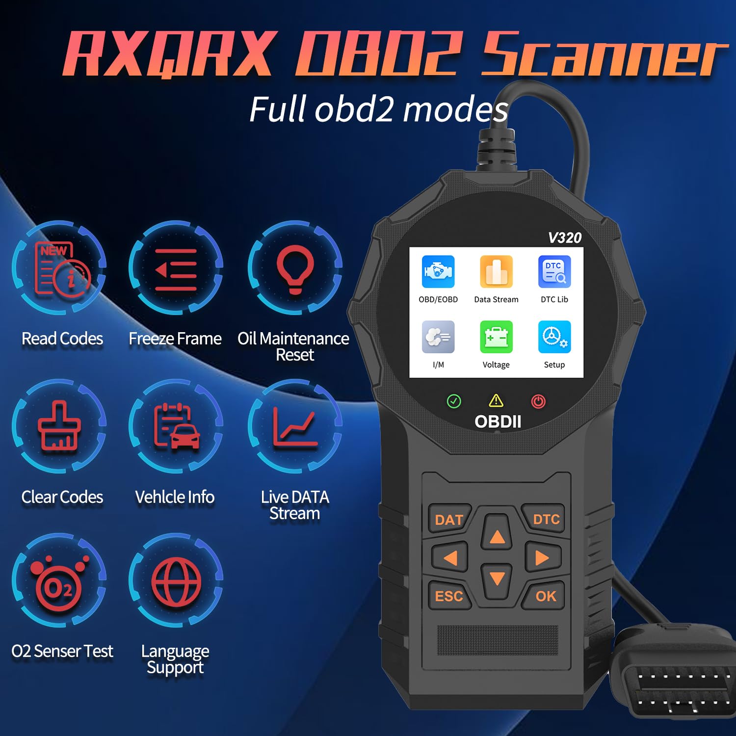V320 skaner OBD2, samochodowy skaner OBD II, diagnostyka błędów, czytnik kodów pojazdu do kontrolki silnika, dostosowanie do modeli protokołów OBD2