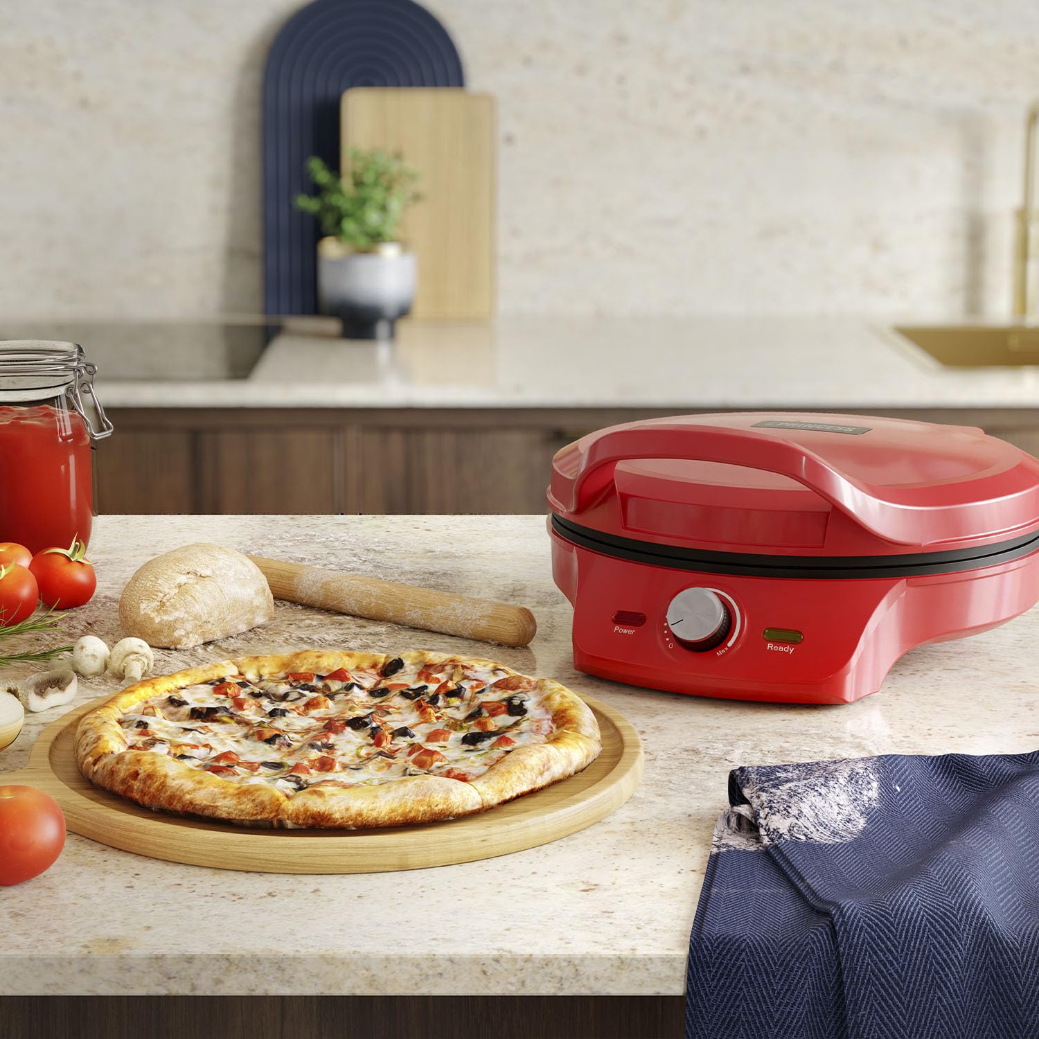 Princess Pizza Maker - Ø 32 cm - Thermostat réglable - Multifonctionnel - Fonction gril incluse - jusqu'à 200°C - 115007