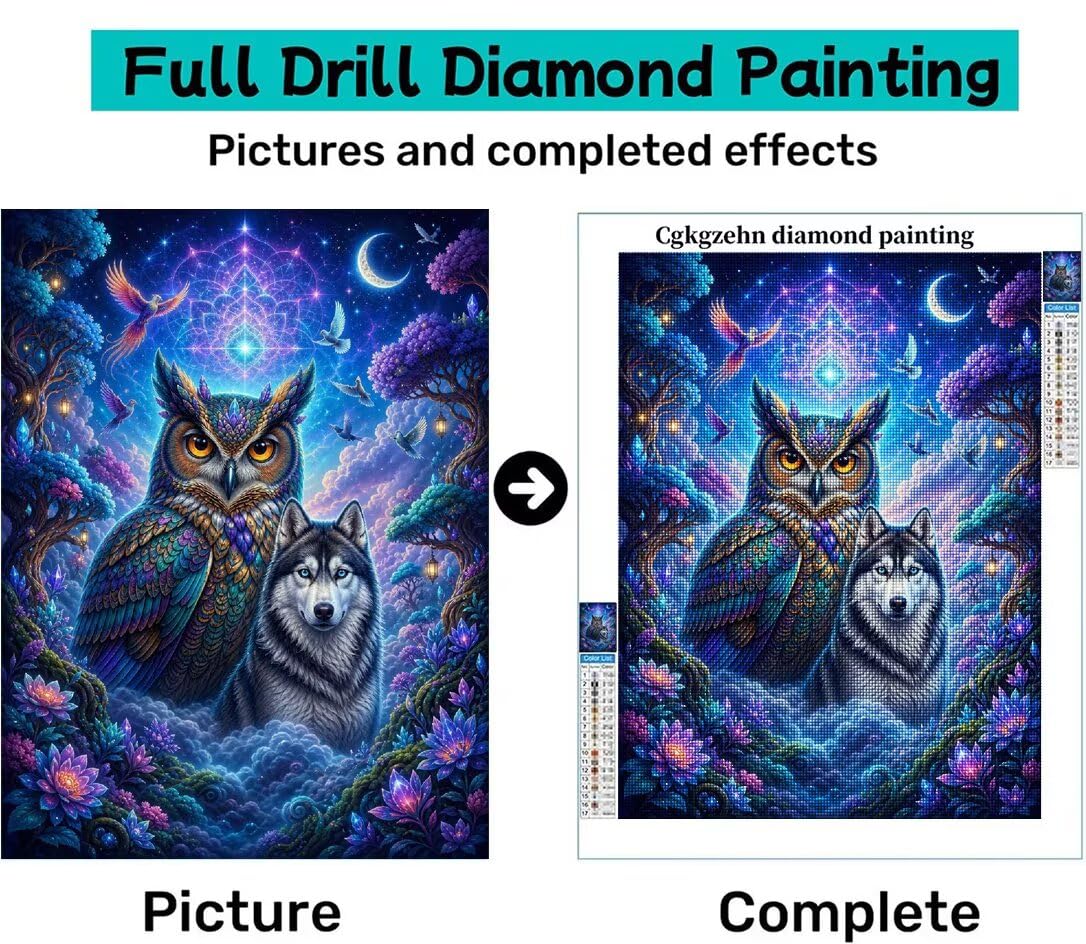 Diamond Painting Búho Kit, Manualidad Creativa y Relajante 80x100cm C8-106