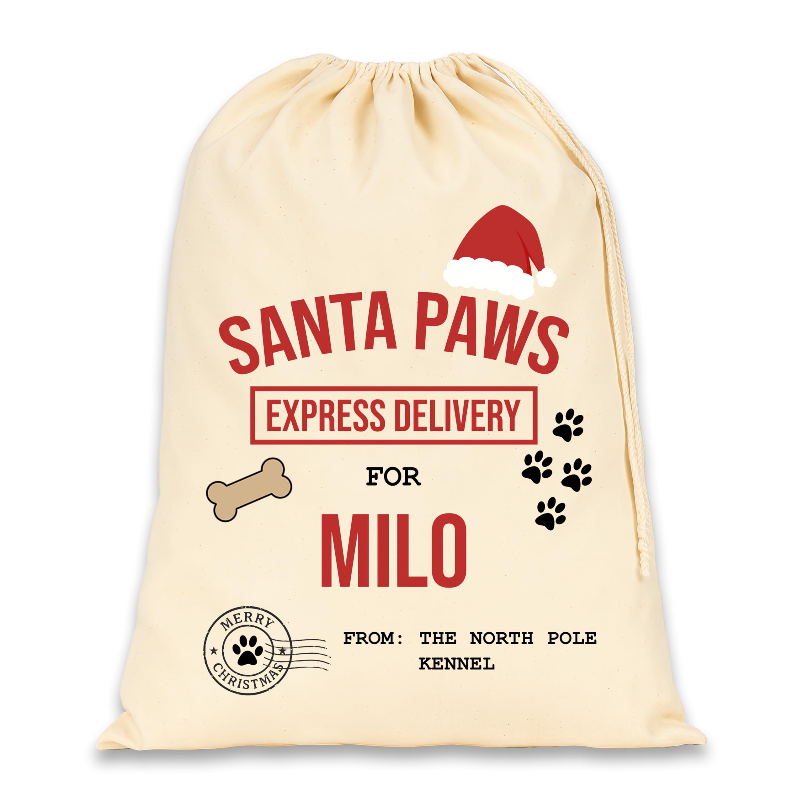 Chicken Craft Personalised Dog Christmas Santa Sack with Custom Name (Santa Paws)