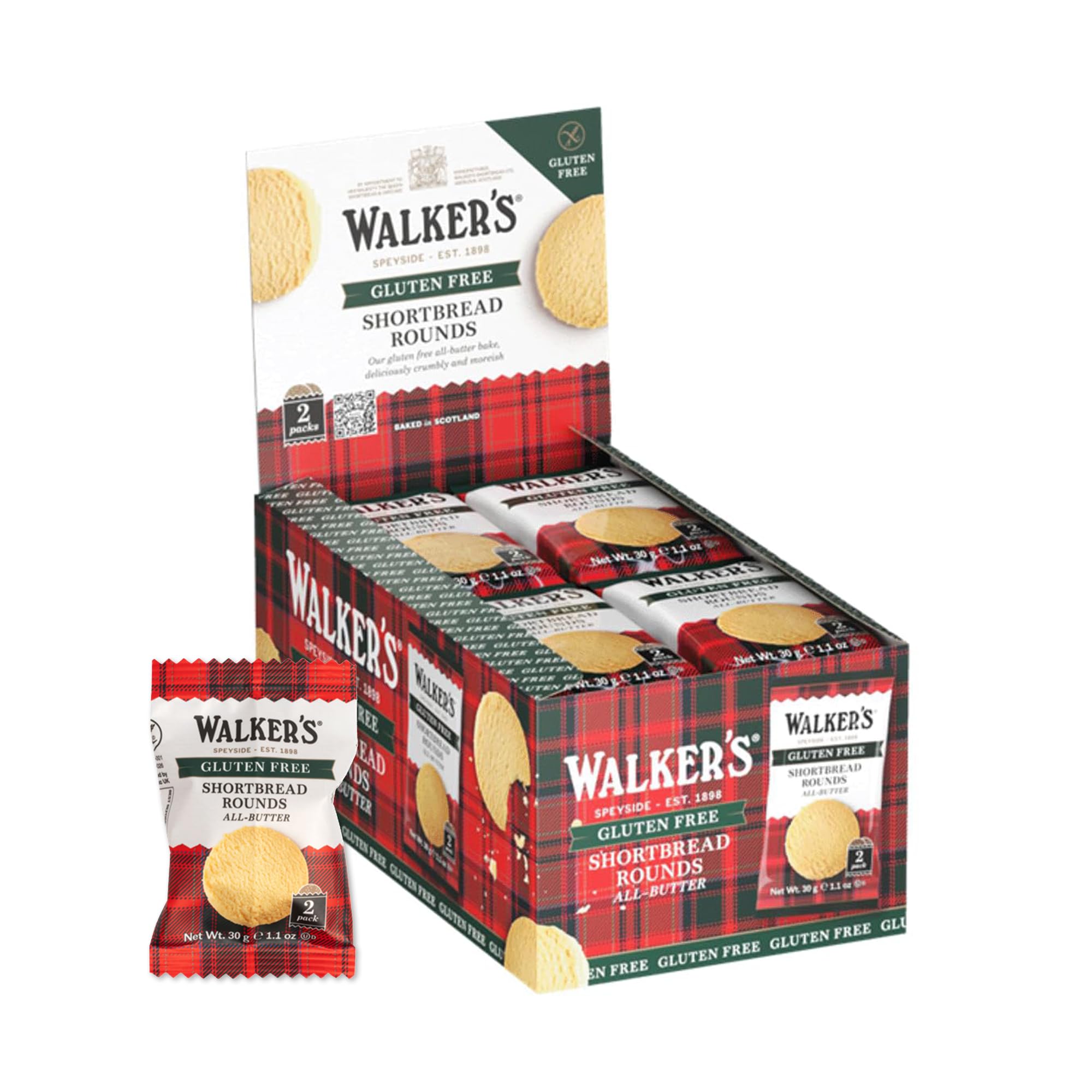 Walker’s All-Butter Shortbread Rounds, Gluten Free Cookies - Individually Wrapped (Pack of 24) - Authentic Shortbread Cookies from Scotland