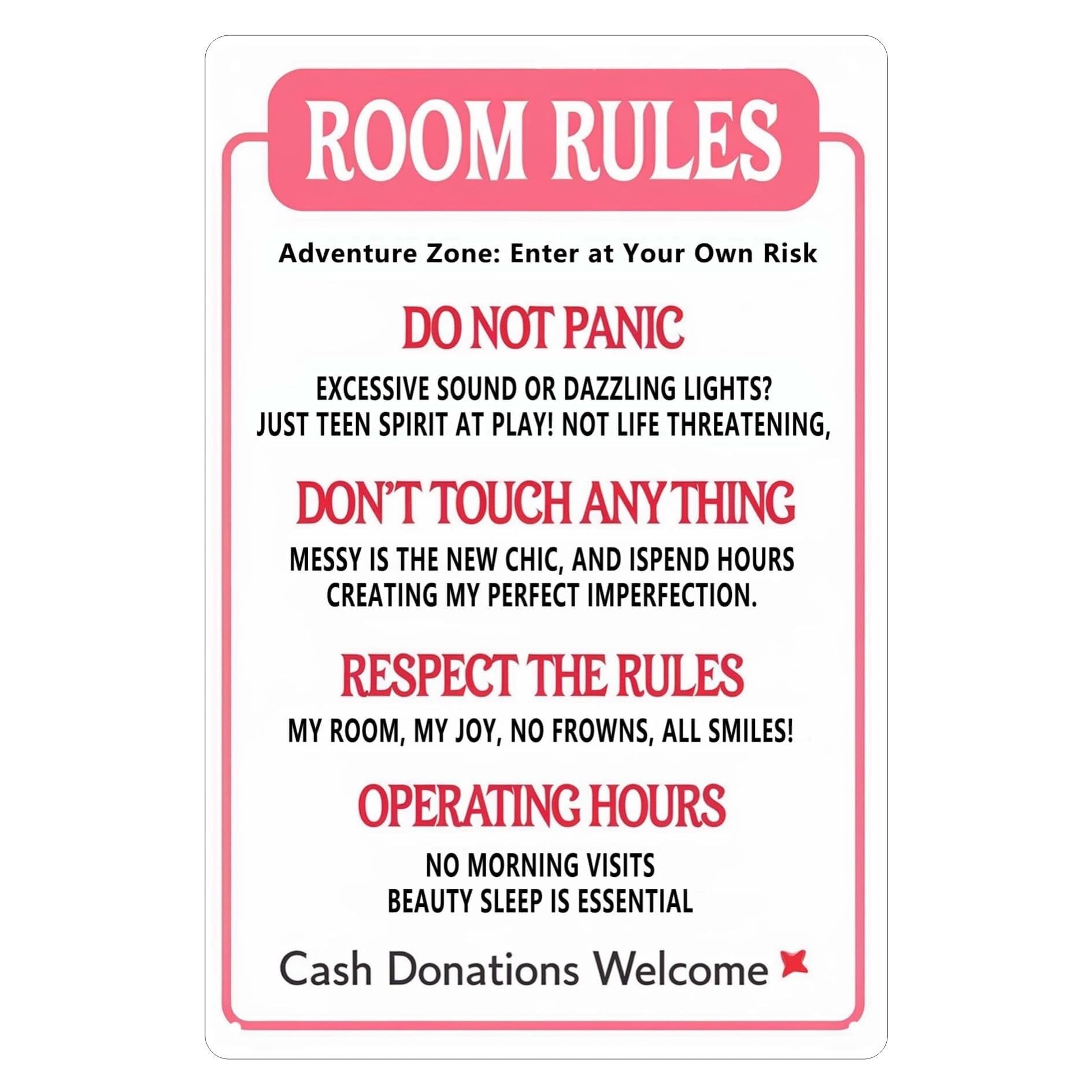 XGINERFEX Preppy Room Decor for Teen Girls Funny Cute Room Rules Wall Sign Aesthetic Bedroom Decorations Gift for Teenager