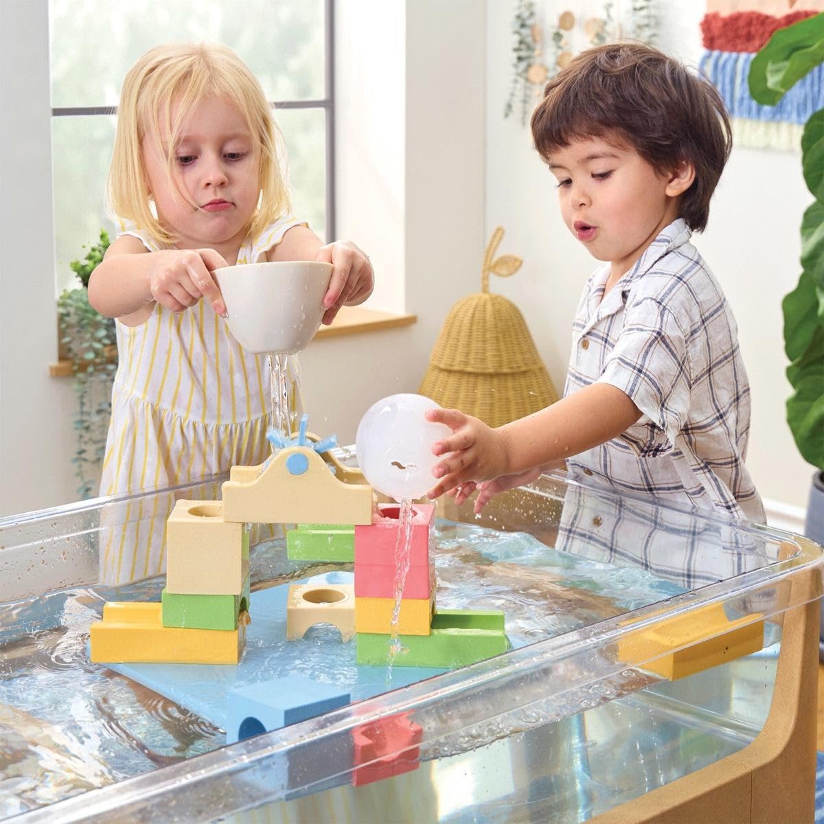 Kaplan Early Learning Waterway Block Set - 15 Pieces, STEM Building Activity for Kids - Innovative Marble Run for Sensory Exploration and Architectural Design
