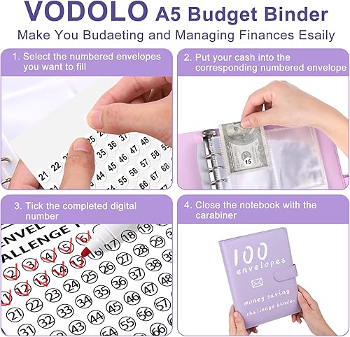 Miniatura 7 de Libro de desafíos de ahorro de dinero de 100 sobres, carpeta de presupuesto y kit de ahorro de efectivo con bolsas, carpeta de emergencia familiar