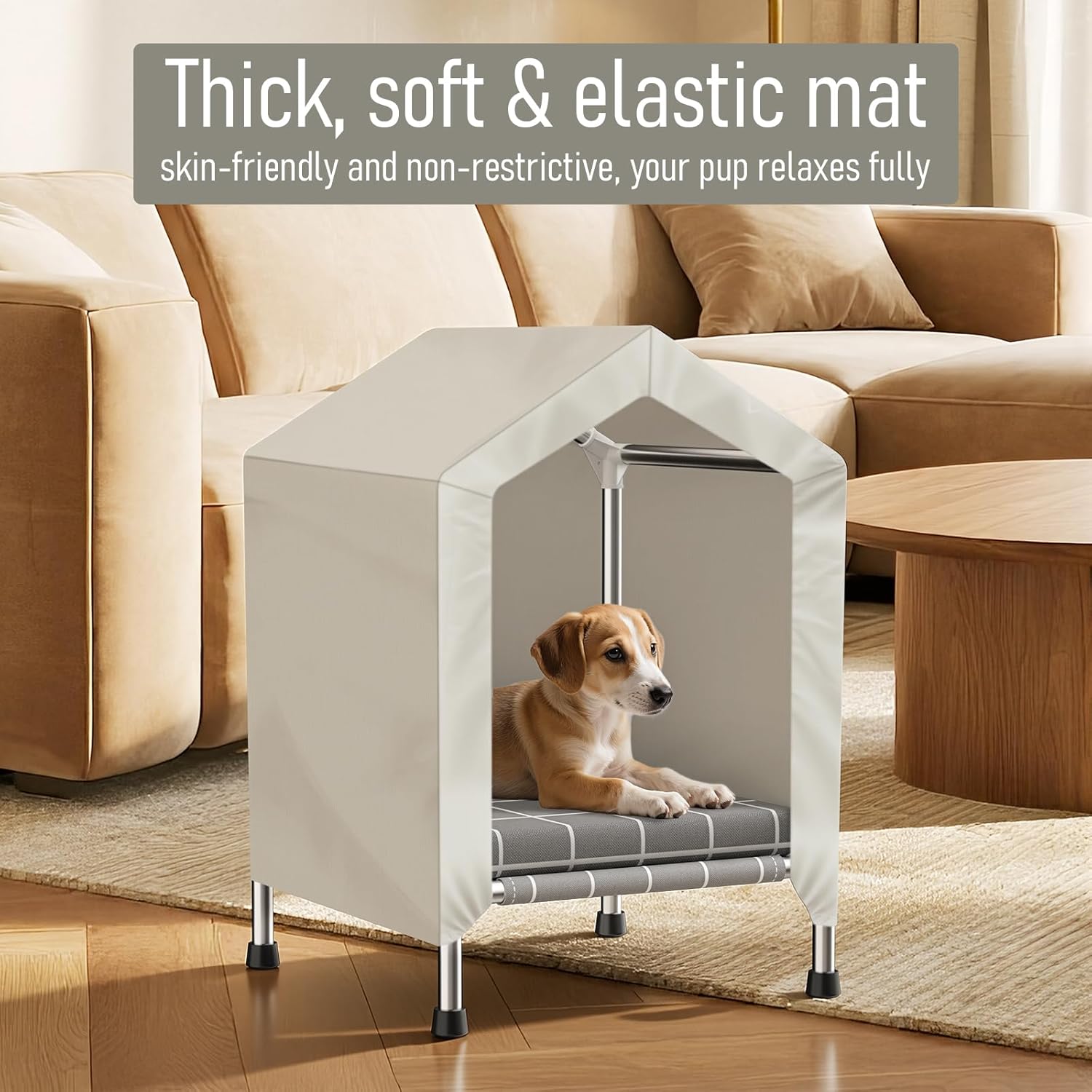 Elevated Dog House with Soft Cushion Insert - Comfortable Pet Home with Elevated Design, Sturdy Dog Shelter for Indoor/Outdoor Use,Perfect for Pets (Small)