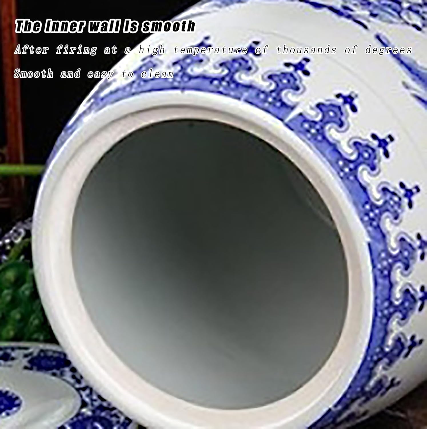 Large Ceramic Jar for Rice Ceramic Rice Dispenser Ceramic Rice Bucket with Lid Ceramic Flour Container Household Rice Barrel Blue(E,Capacity 25kg)