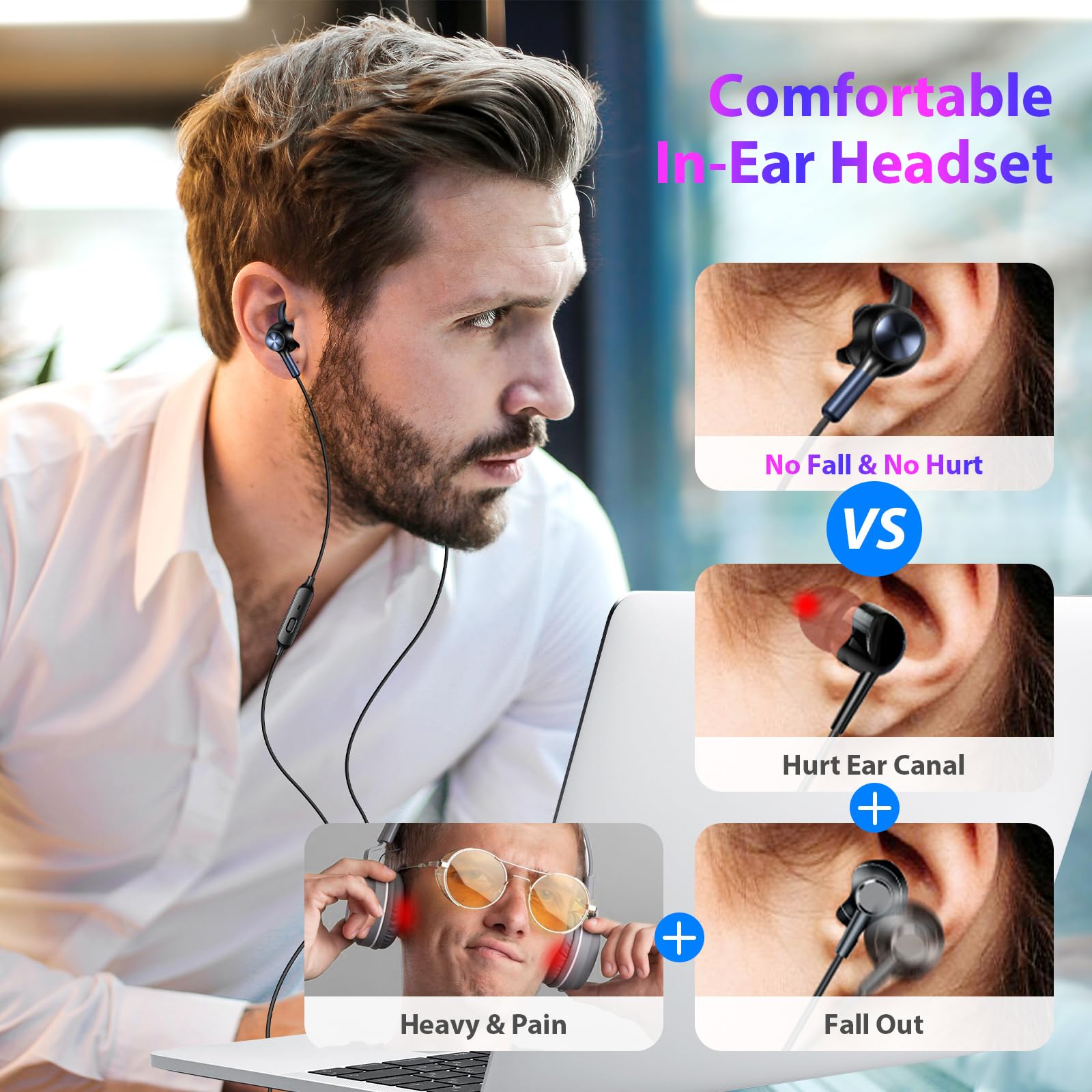 APETOO USB-C Wired Earbuds Noise Canceling in-Ear Earphones with Anti Fall/Hurt Wingtips for iPhone 16-15/Samsung S25-S20/Pixel 10-4 + USB Computer Headphones in-Ear Headset for PC/Laptop/PS4 4