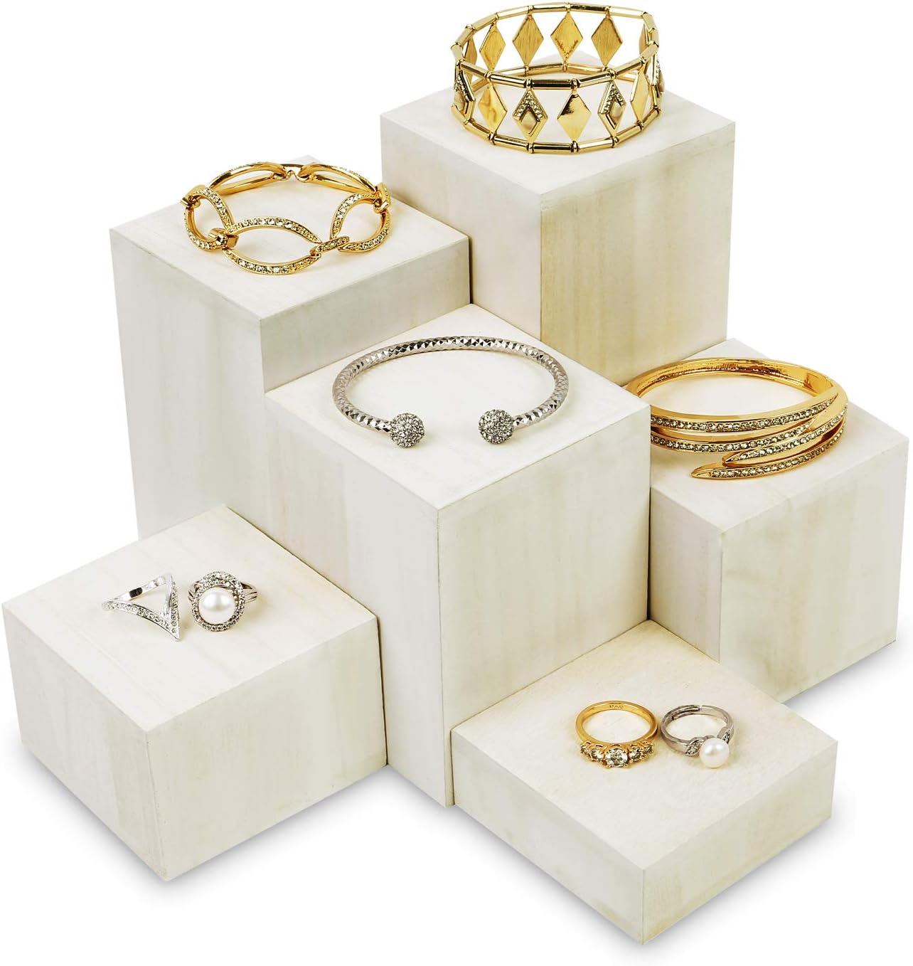 MOOCA Wooden 6 Pcs Square Risers for Display Jewelry and