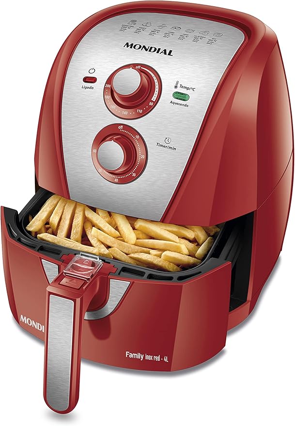 MONDIAL Fritadeira Sem Óleo Air Fryer 4L, Vermelho/Inox, 1500W, 220V - AFN-40-RI MONDIAL Fritadeira Sem Óleo Air Fryer 4L, Vermelho/Inox, 1500W, 220V - AFN-40-RI