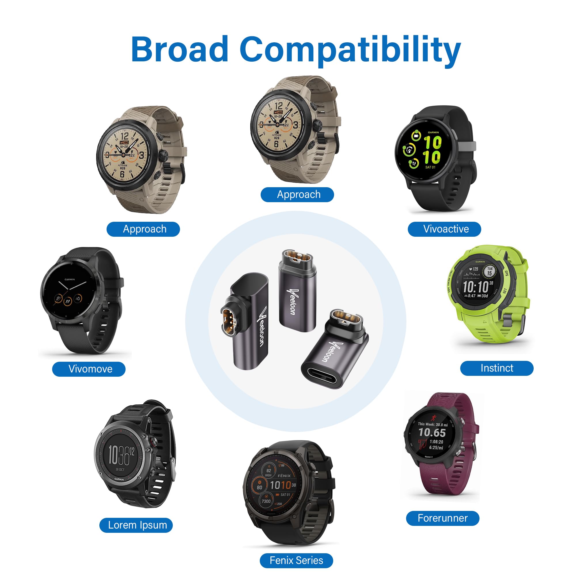 Prosty i zakrzywiony adapter ładujący USB C do zegarka Garmin Watch (zestaw 6 szt.), konwerter kabla C na Garmin Garmin Garmin z taśmą zabezpieczającą przed zgubieniem, bezpieczne szybkie