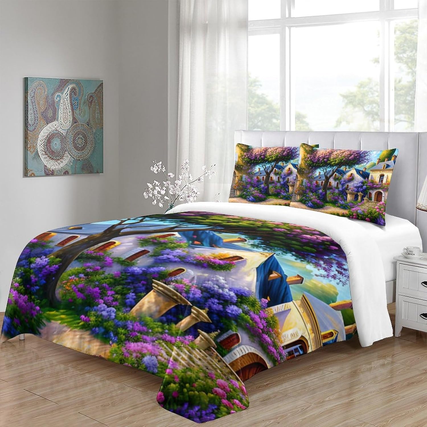 Colored Flowers Three Piece Suit Cartoon Quilt Cover Set - Super Soft Bedding Set for Kids with Pillowcase - Lightweight and Breathable Microfiber Bed Linens