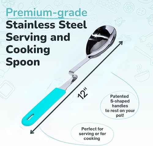 Miniatura 17 de Souper Cubes + Lori Greiner - Cucharón de sopa de acero inoxidable con mango de silicona - Cucharón de sopa de metal con diseño sin desorden que se