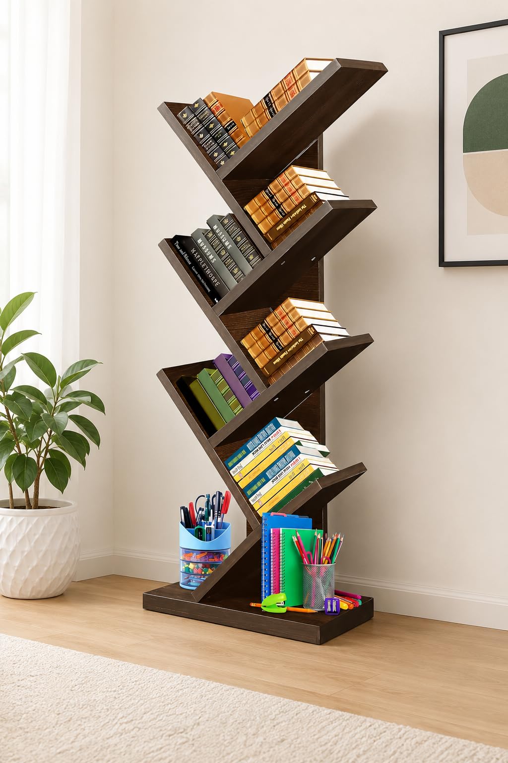 SBF Furniture Engineered Wood 7-Tier Book Rack Storage Of Book Case, Free-Standing Books Holder Organizer, Space Saver For Home, Office, Set Of 1 (Brown) DIY(Do-It-Yourself)-picture-16