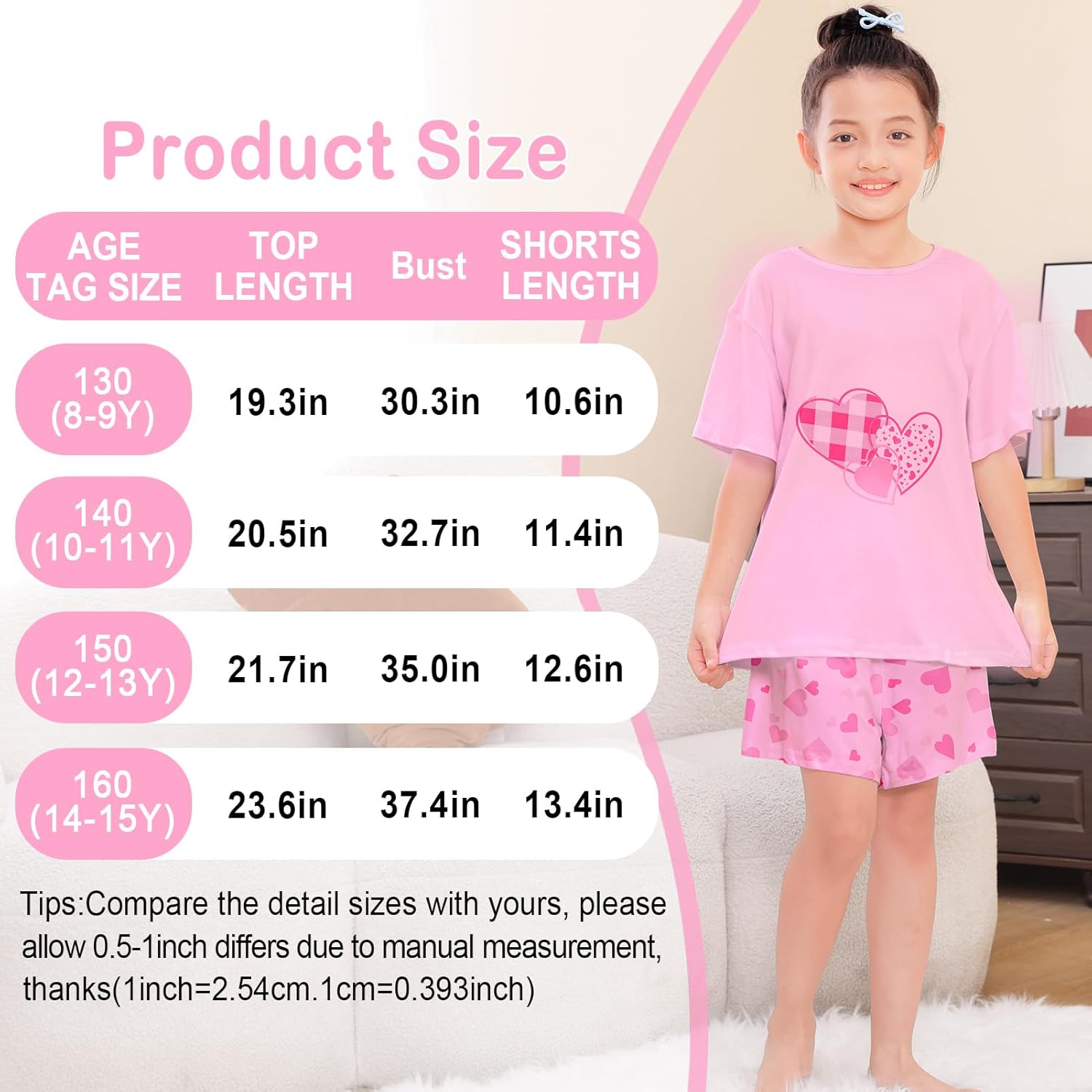 MHJY Girls Pajamas Short Sleeve Pajamas for Kids Soft Shirt & Shorts Girls Pajama Set - Image 6