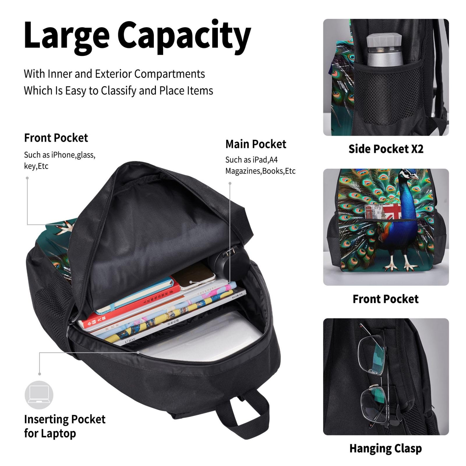 Zaino, borsa portapranzo, astuccio, set da 3 pezzi, per lavoro e