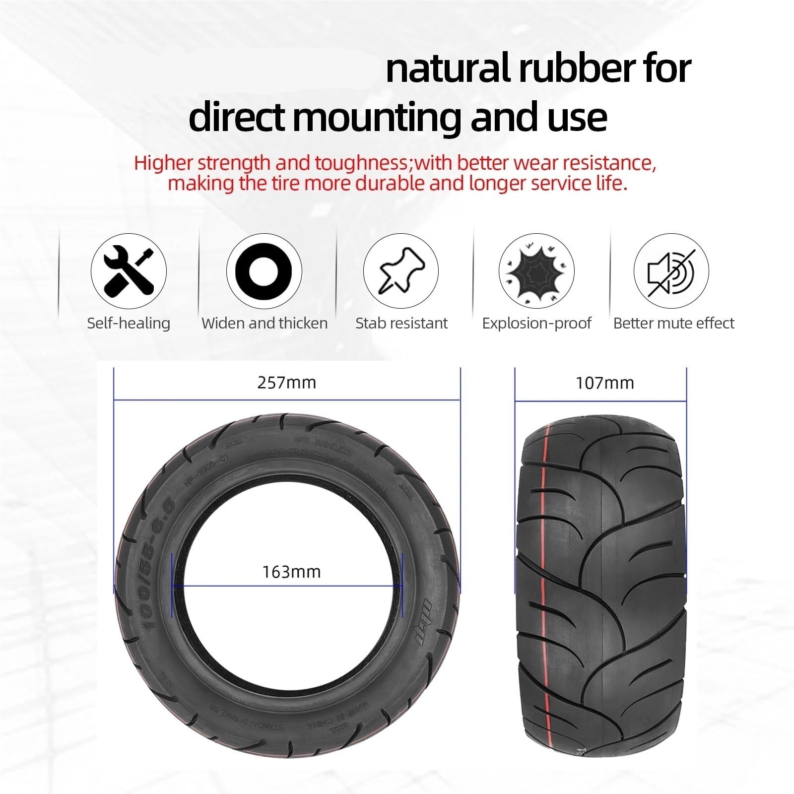 Pneu Trotinette Electrique,Roue Trottinette Electr Pneu tubeless auto-réparateur 11 pouces 100/55-6,5 for scooter électrique, pneu avant et arrière, antidéflagrant(Tubeless tire)