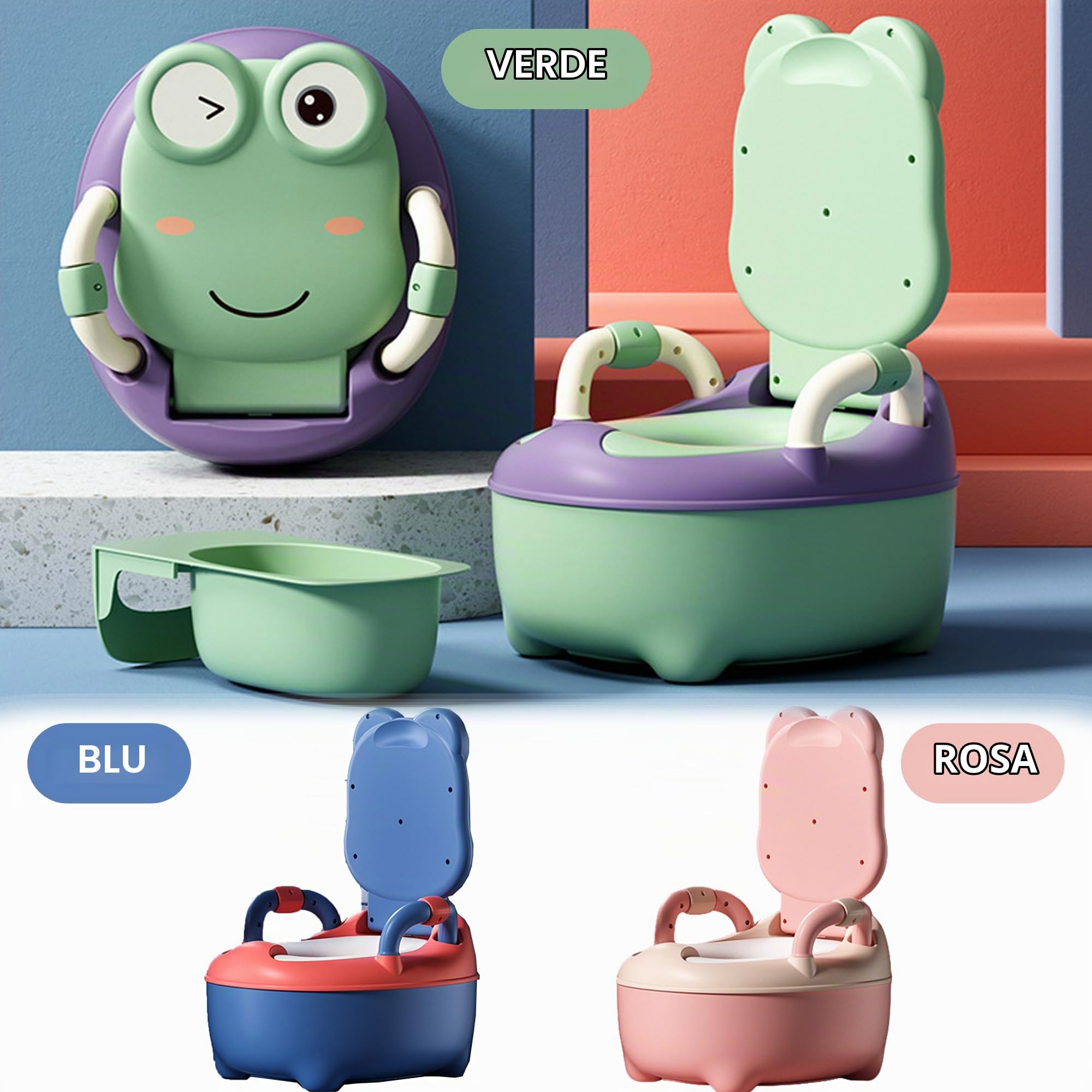 SUQ Vaso per bambini, Bambini Potty Training Toilet Seat con Splash Guard, Fun Kids Toilet Seat, Vaso Training Toilet per ragazzi e ragazze, con 1 spazzola, Incoraggiare la pratica neonati(Verde)