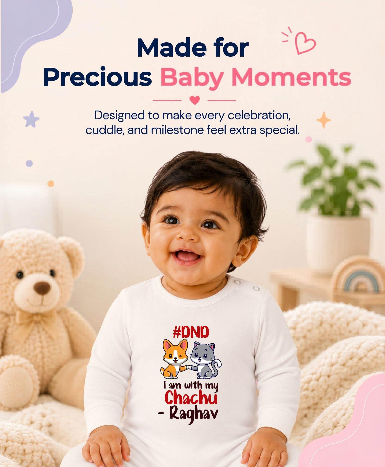 ARVESA Customised Baby Name Baby Jumpsuit Chachu Theme for Baby Boy and Baby Girl Cotton 0–12 Months Design No 1163 - Dnd I Am With My Chachu 2