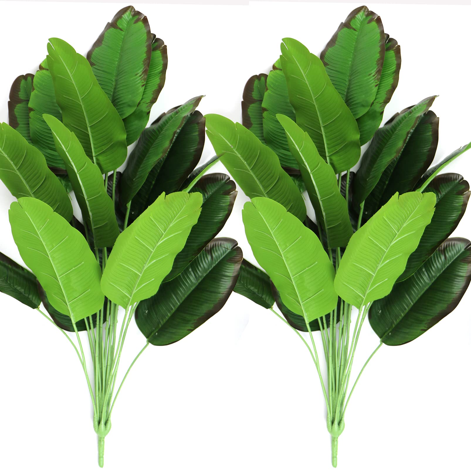 Photo 1 of 32" Artificial Bird of Paradise Plants 18 Leaves Faux Banana Tree Tropical Monstera Leaf Fake Turtle Large Palm Leaf Fern Fake Green Bushes Shrubs for Tropical Greenery Accent 2 Pack Dark Green