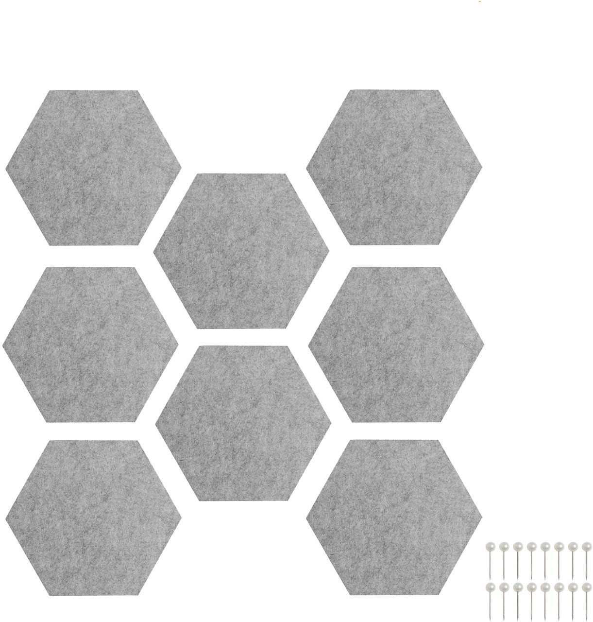 YiTai Hexagon Felt Board Tiles - Pin Board Decoration for Pictures,Mini Wall Bulletin Boards with Push Pins - Grey Set of 8