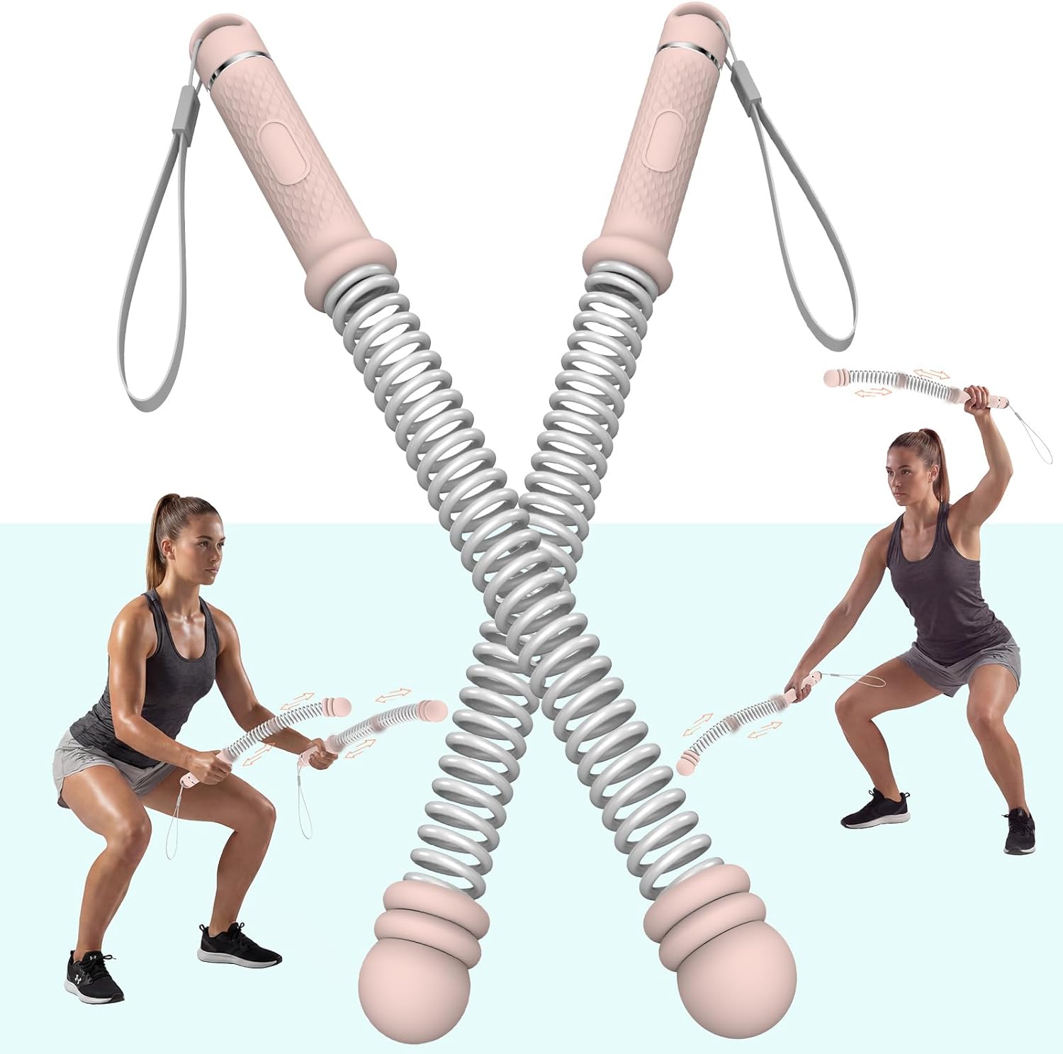 Ropeless Battle Ropes for Home Gym (2-Pack), Space-Saving & Quiet Cordless Battle Ropes for Full-Body Training, HIIT & Low-Impact Aerobic Training, Adjustable Weight Handles, Pink