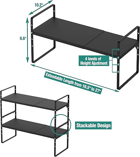 Miniatura 2 de SUZLON Estante de metal expandible, organizador de estante de cocina resistente de 4 niveles, estante ajustable para gabinete, despensa, encimera,