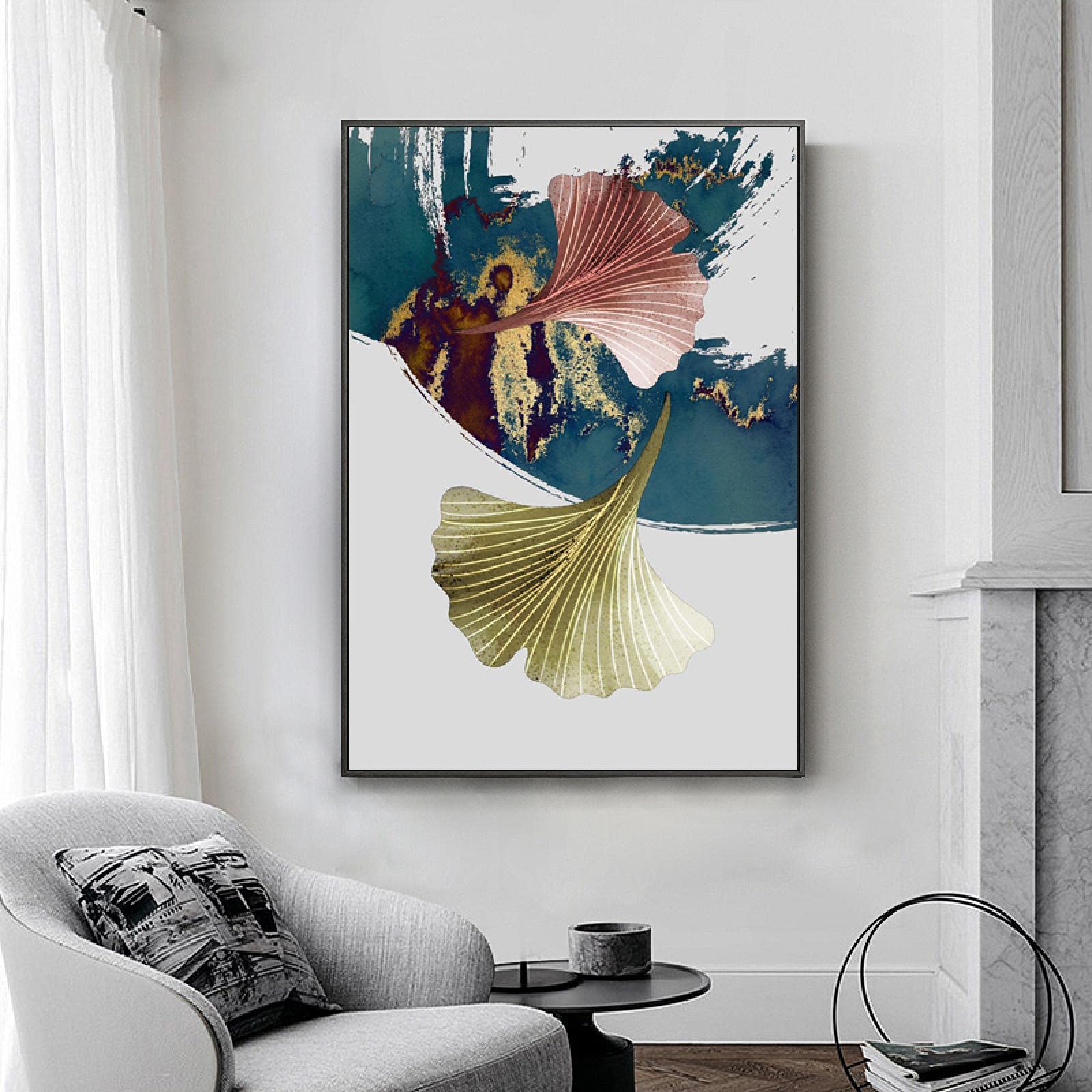 3 Pcs Cadre En Bois Impression Sur Toile Feuilles De Ginkgo Biloba Doré Tableau Affiche Decoration Murale Image Sur Toile Peinture Tableau Decoration Murale Salon Chambre Maison Bureau 50x70cm X3