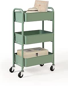 SunnyPoint 3-Tier Delicate Compact Rolling Metal Storage Organizer - Mobile Utility Cart Kitchen/Under Desk Cart with Caster Wheels - Turq (15.35&#34; X 10.24&#34; X 26.8&#34;H)