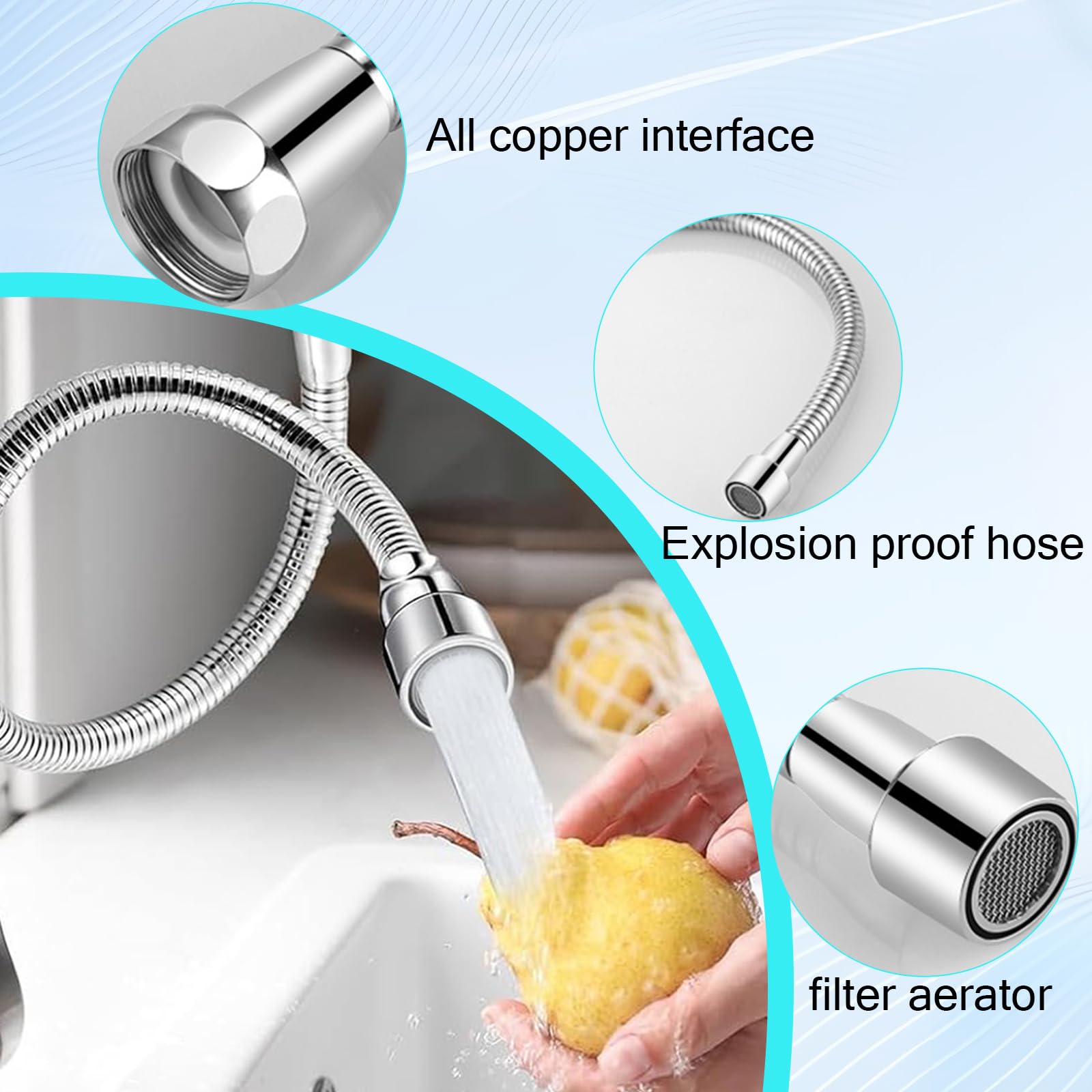 Extensión flexible de 20 cm, grifo de ahorro de agua, accesorio giratorio con 2 adaptadores de grifo, regulador de chorro, cabezal pulverizador para cocinas, baños, bares, inodoros