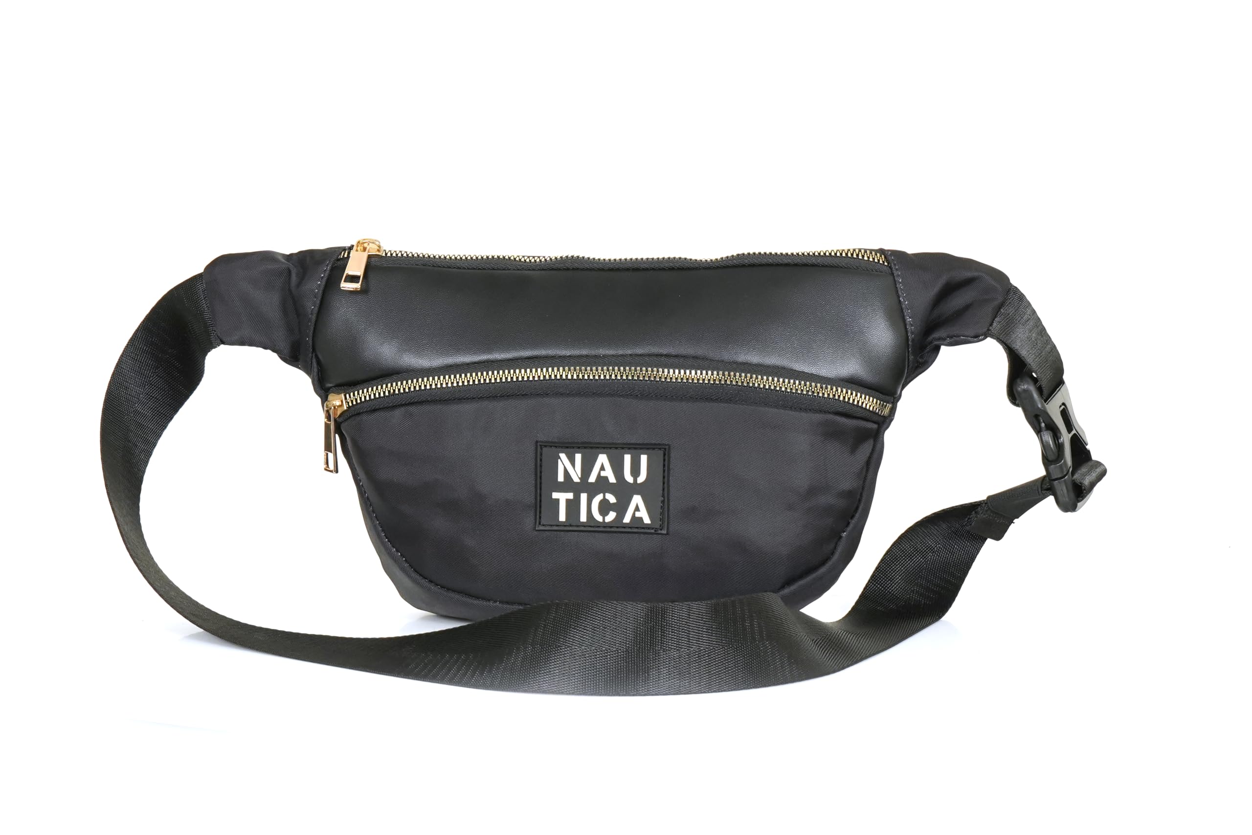 nautica Unisex Medium Waist Pouch/Belt Bag | Micro Satin Polyester & PU Accents | Premium Padded Lining & Golden Hardware | Stylish Sports/Travel Utility for Men & Women | Black-picture-11
