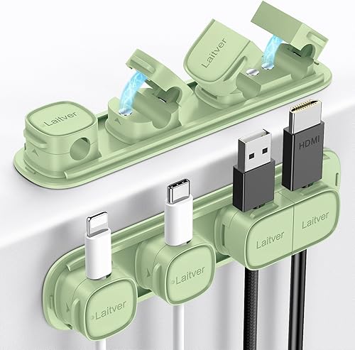 Miniatura 22 de Paquete de 6 clips magnéticos para cables [apertura/bloqueo en 1s], organizador y soporte de cables Laitver con adhesivo fuerte para gestión de