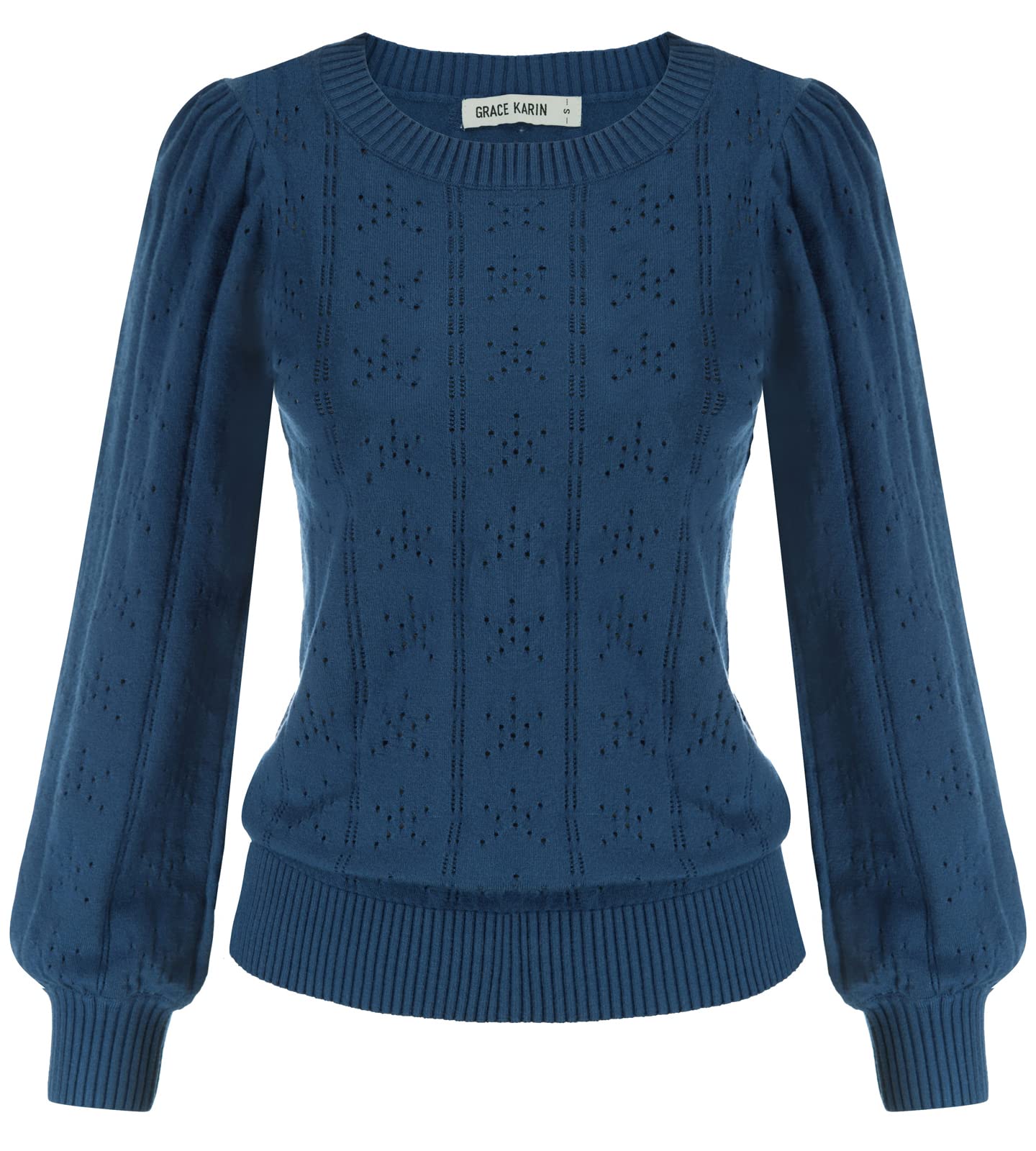 GRACE KARIN Maglia Elegante Donna a Manica Lunga con Scollo a Rotondo Tinta Unita
