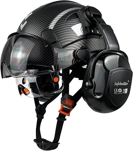 SAFEBUILDER Casco de seguridad industrial con visera orejeras casco duro con visera ventilada, protección para la cabeza de trabajo de construcción,