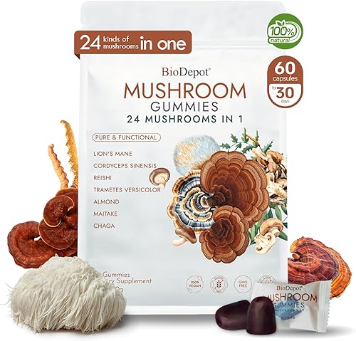 Miniatura 2 de Gomitas de múltiples hongos y suplemento 24 en 1 de apoyo diario, suplemento cerebral nootrópico que aumenta la memoria, la concentración