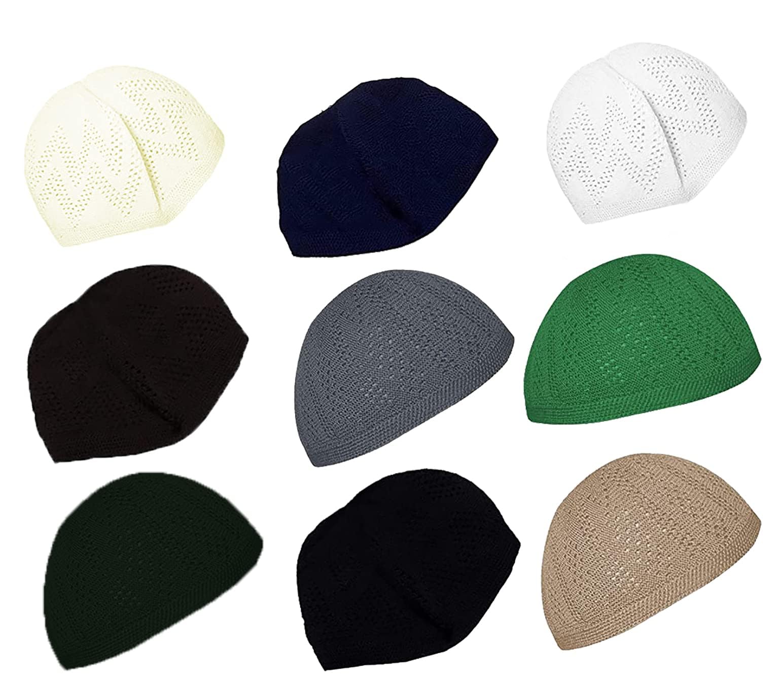 bonballoon Wholesale Kufi Lot of 12 Pcs Colors Muslim Koofi Kofi Hat Topi Cotton Turkish Skull Cap Islamic Muslim Islam Prayer Takke Knit Style Helmet Liner Hats Caps for Men