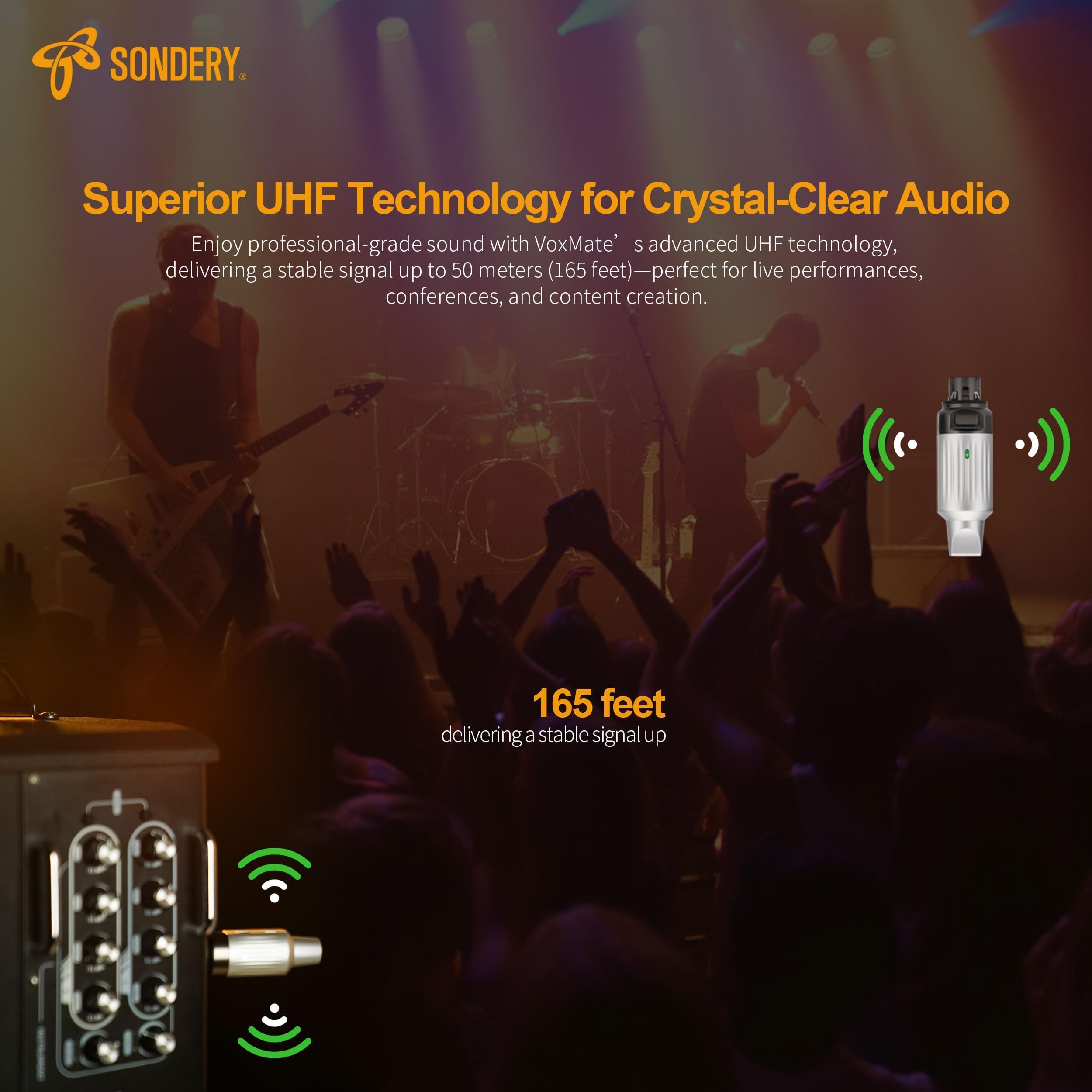 Sondery UHF Wireless XLR Sender und Empfänger Wiederaufladbar 7 Kanäle für dynamische Moving Coil Mikrofone