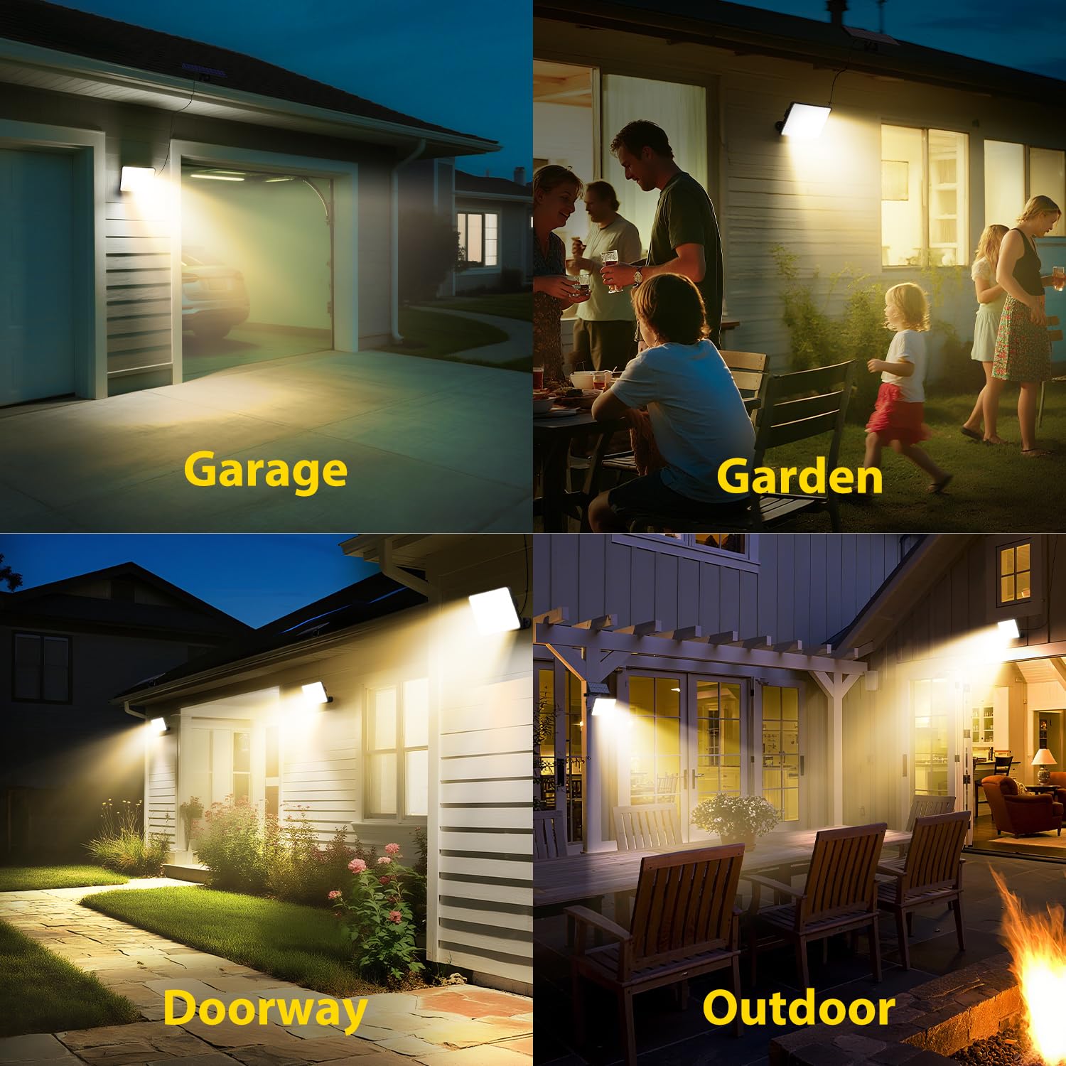 kolpop 4 confezioni di faretti a LED per esterni, solari, con sensore di movimento, con telecomando, IP65, impermeabile, luce solare, 3 modalità, luce solare esterna, potente per giardino, cortile