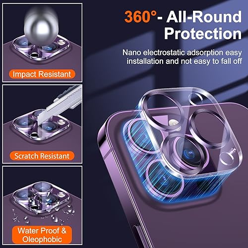 Miniatura 6 de UniqueMe Paquete de 2 protectores de lente de cámara compatibles con iPhone 14 Pro MaxiPhone 14 Pro, compatible con fundas, resistente a los