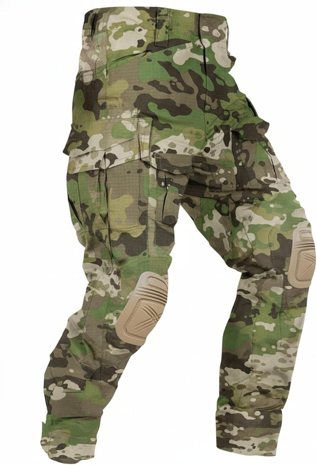 Men’s Tactical Pants with Knee Pads Camo Cargo Pants Waterproof Hiking Pants 10 Pockets No Belt