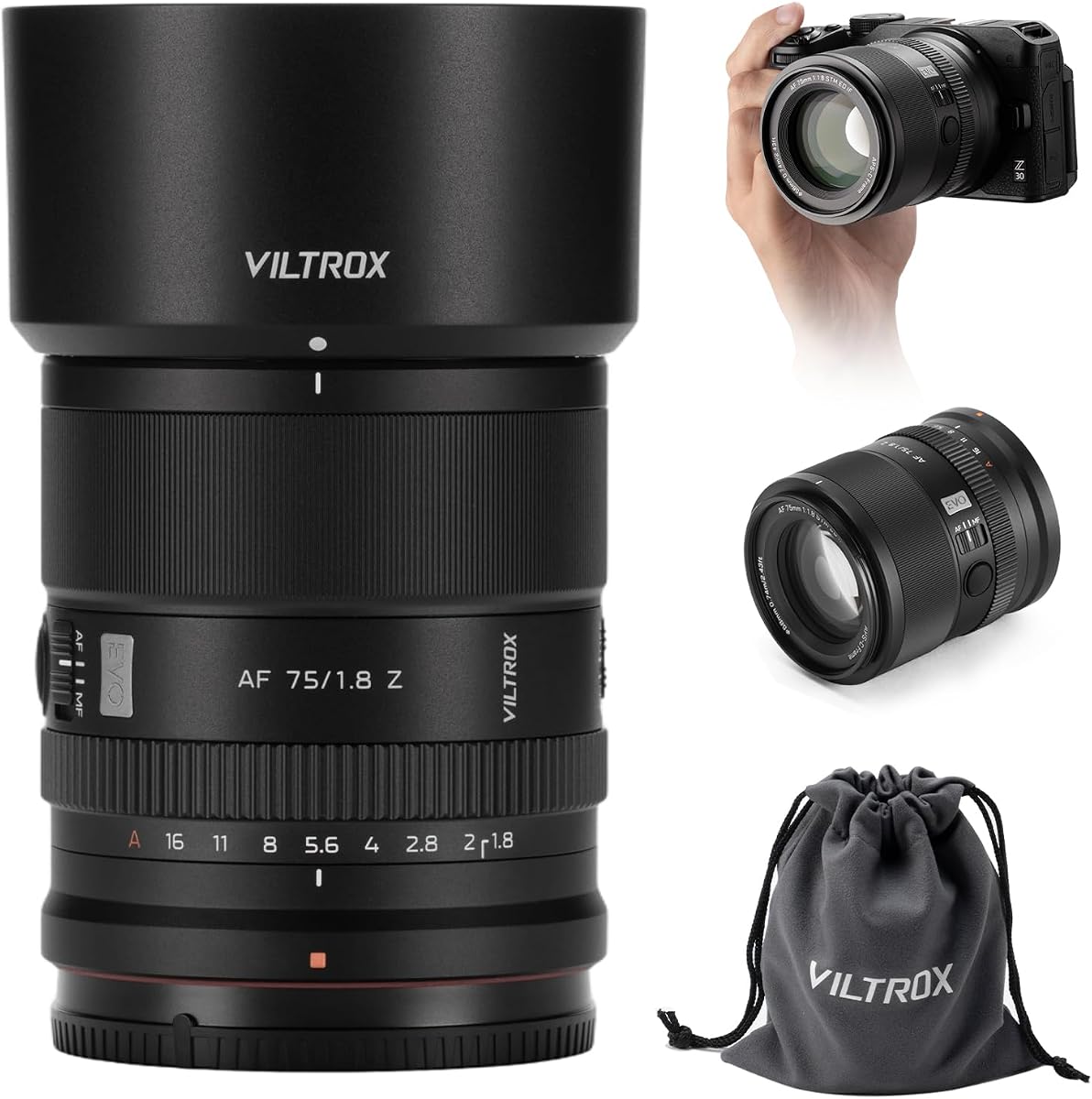 Viltrox AF 75mm F1.8 EVO APS‑C Prime Lens for Nikon Z‑Mount Cameras | Portrait Telephoto，F1.8 Large Aperture，HD Nano Multi-Coating，21.4° Angle，355g Lightweight，STM Autofocus，58mm Filter Thread