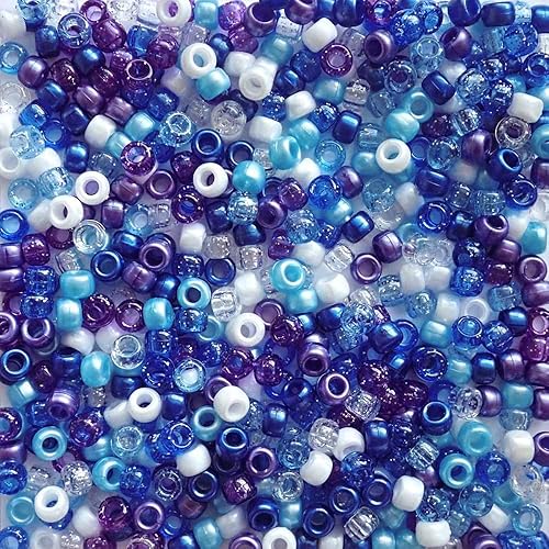 Celestial Sky Blue & Purple - Cuentas de poni de 0.236 x 0.354 in, fabricadas en los Estados Unidos, 500 cuentas de plástico a granel