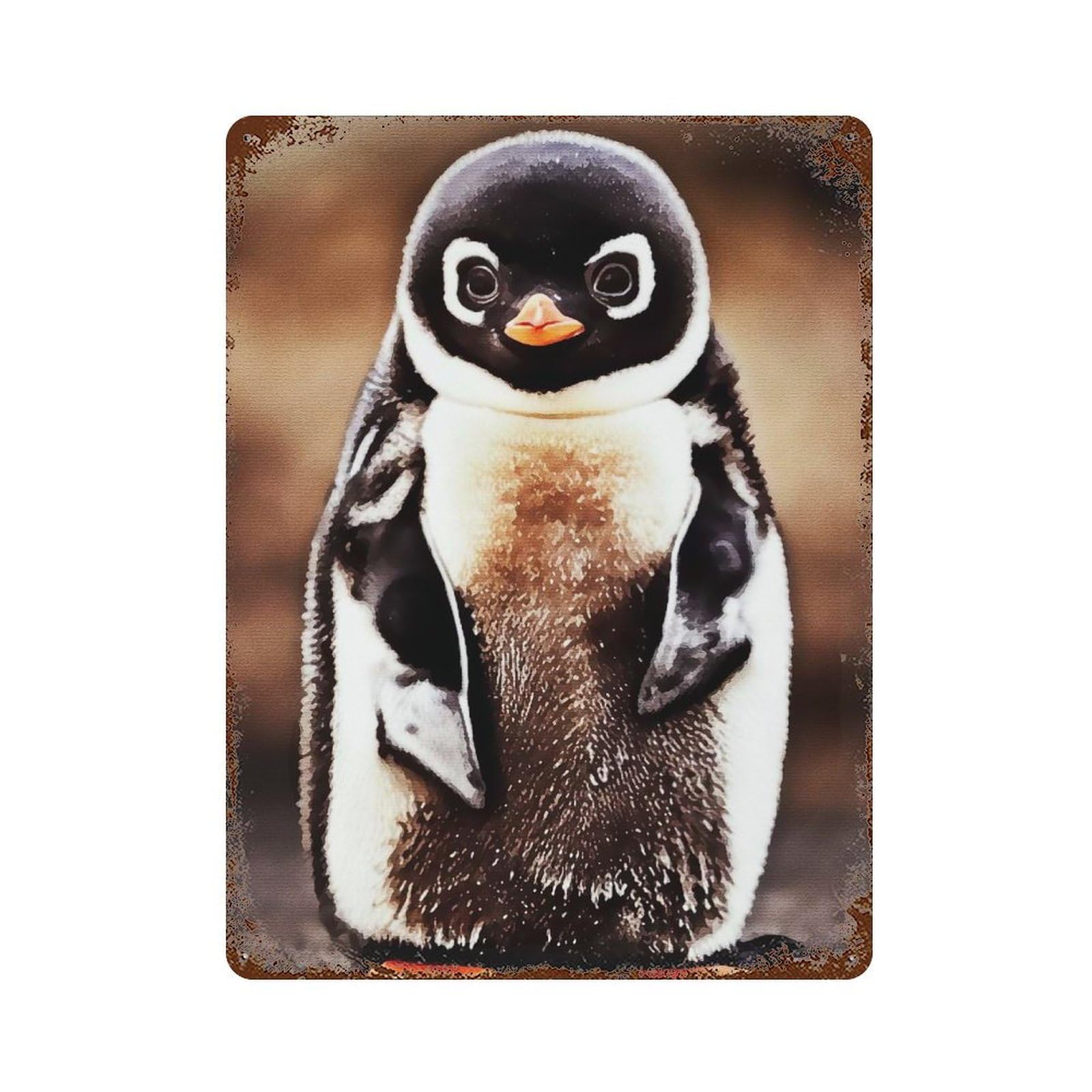 Abstract Penguin Rust Effect Tin Sign 15.7"x11.8", Rustic Home Decor for Garage, Pub Or Kitchen
