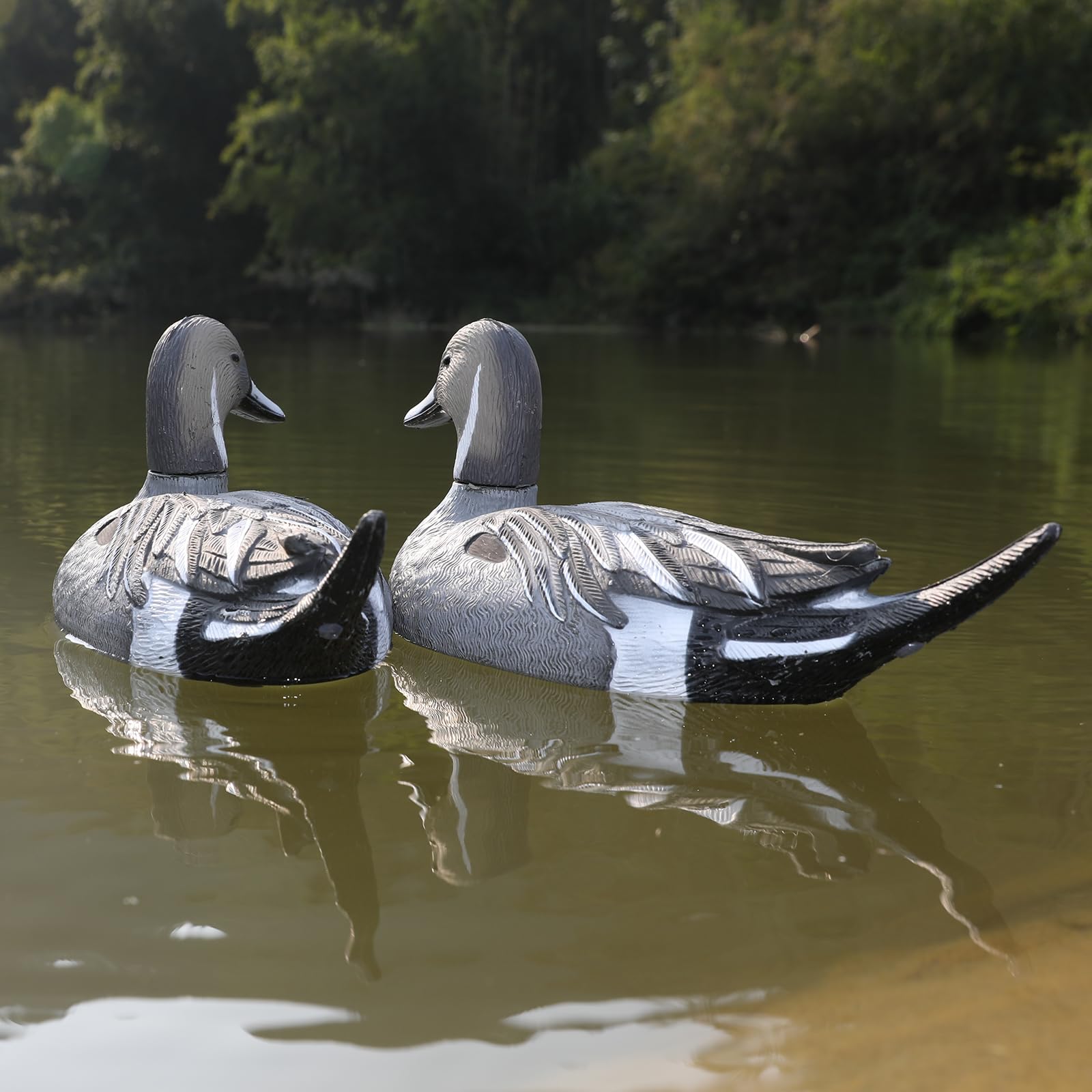 Señuelo de pato para caza, equipo de decoración de jardín (paquete de 2 señuelos de pato de cola larga)