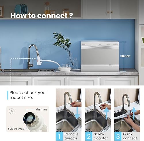 Miniatura 8 de Midea MDC22P2ASS - Lavavajillas de encimera, 6 ajustes de lugar y 6+2 ciclos de lavado, lavavajillas portátiles, lavavajillas Energy Star para