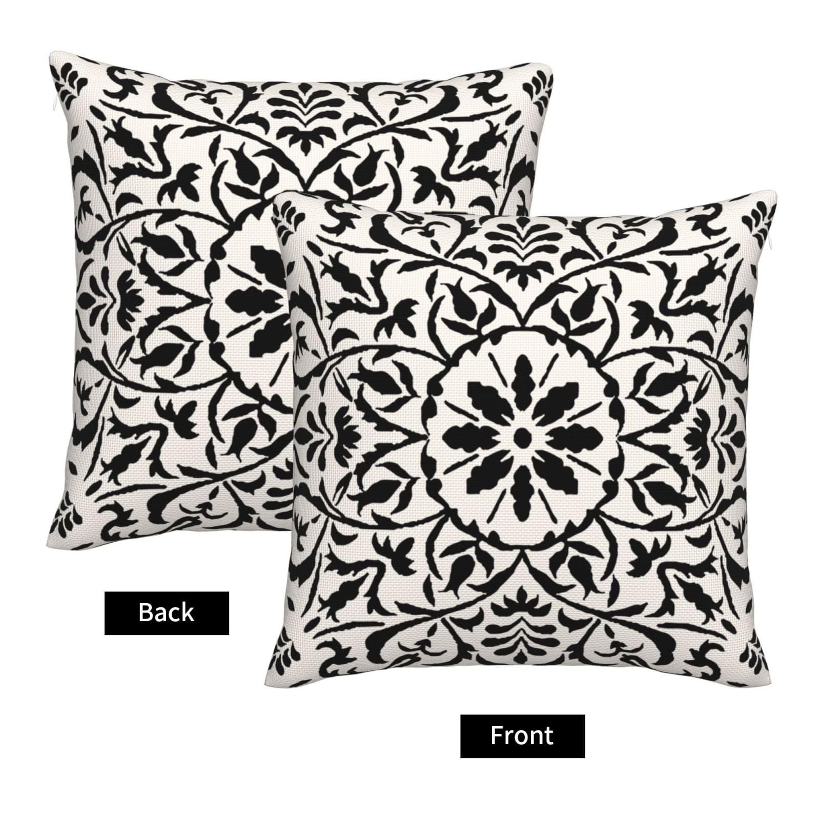 GAAFOSIPH Black Set of 2 Cushion Covers 40cm x 40cm Bohe Flower Modern Double Sided Printed Square Linen Decor 16 x 16 inches Cushions Cases Home Garden Decorations Pillow Cover for Sofa Bed Outdoor - Image 2