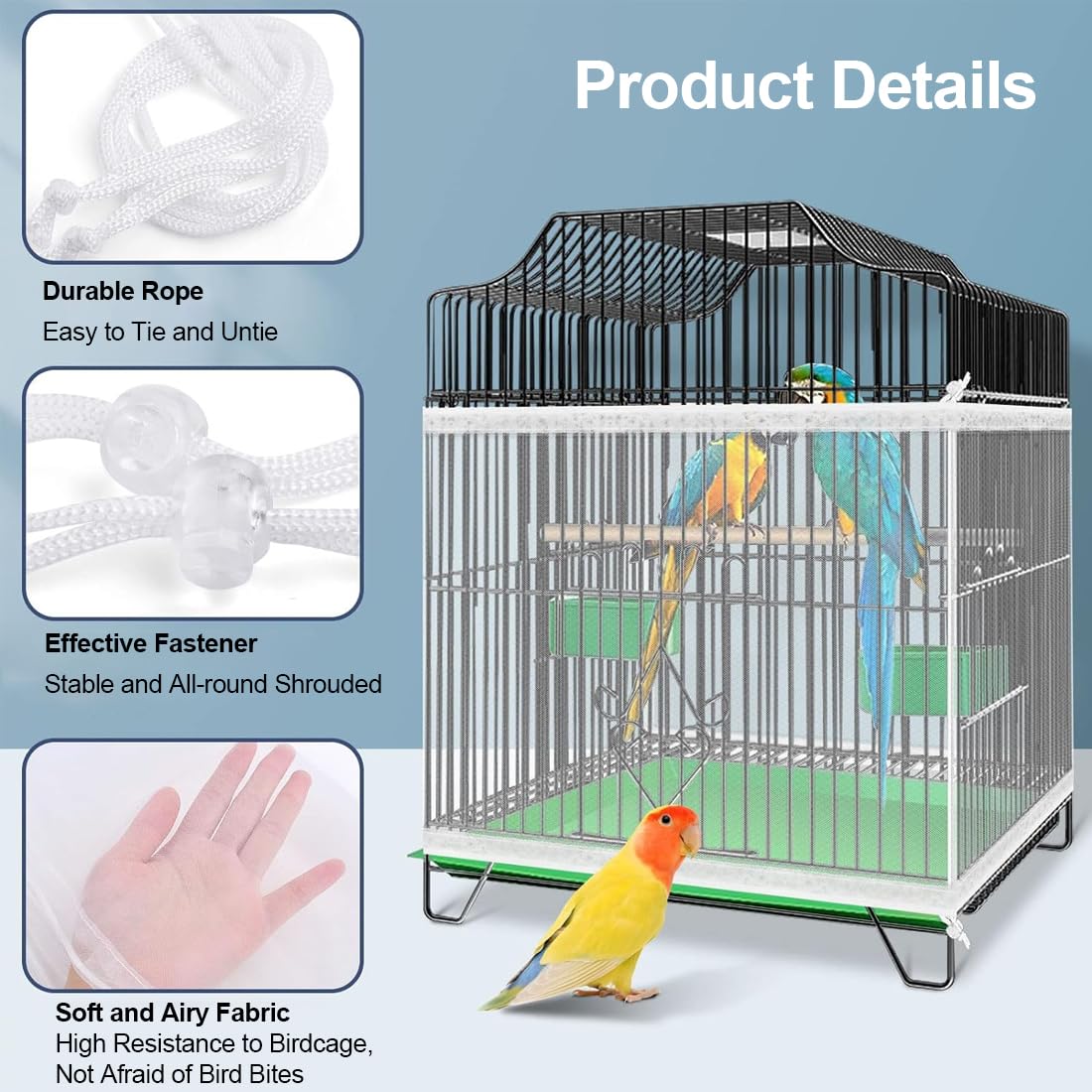 Copertura Per Gabbia Uccelli CRLLDPM - Rete Poliestere 30 Cm, Per Gabbie 135-180 Cm - Foto 9