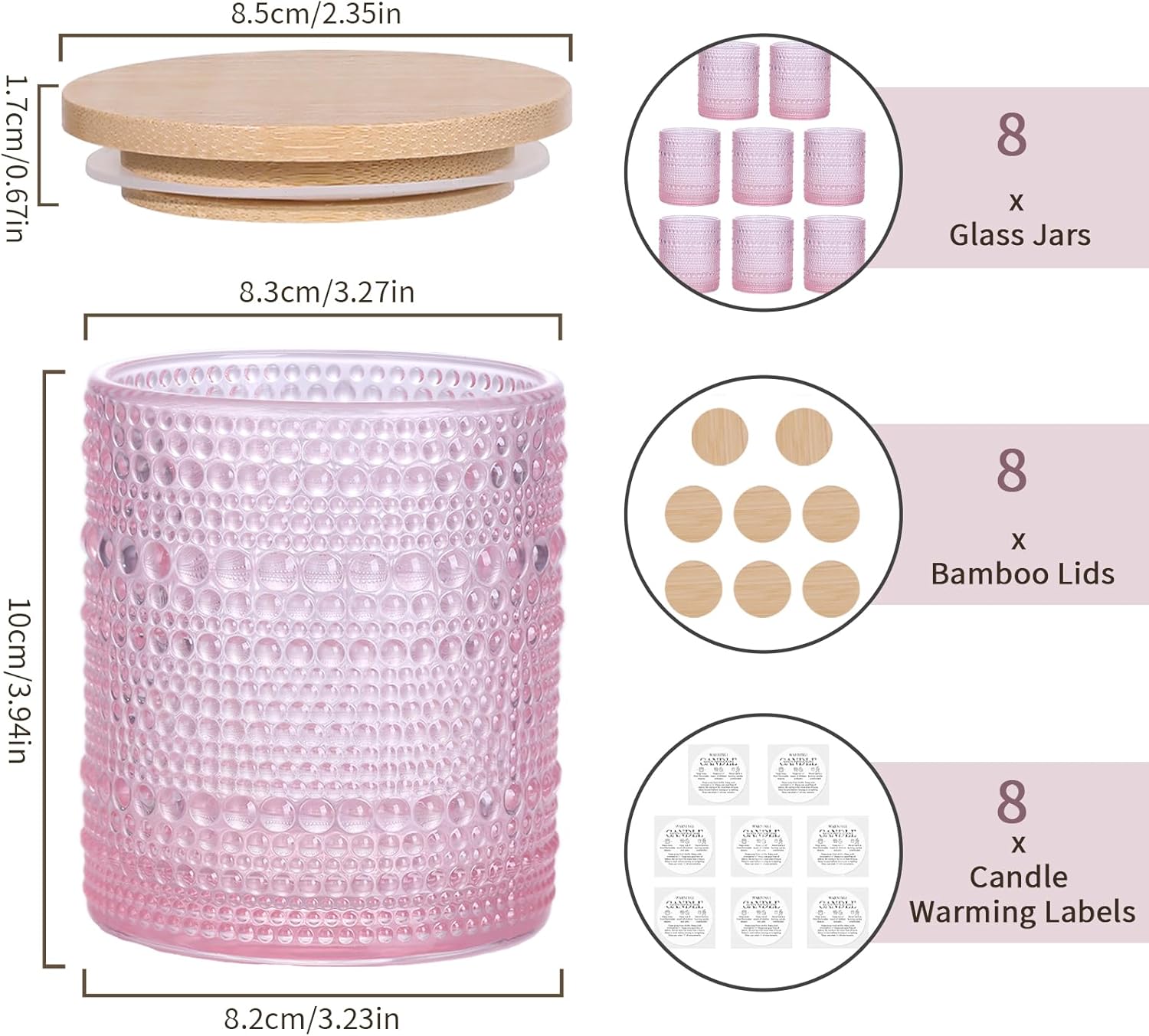 DARJEN 8 Pack Pink Candle Jars for Making Candles- 14 OZ Empty Glass Candle Making Jars with Bamboo Lids and Labels, Candle Containers Candle Making Supplies for DIY Gifts - Image 2