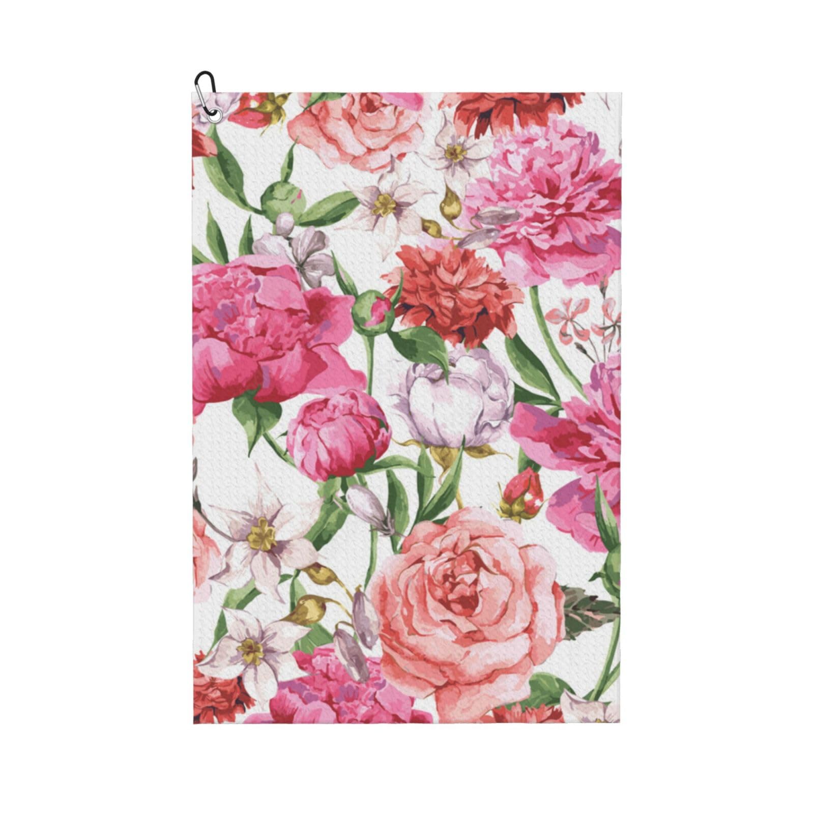 Hnnkloy Garden Peony, 16x24 in Portable Waffle Golf Towels with Carabiner Clip for Golf Bag